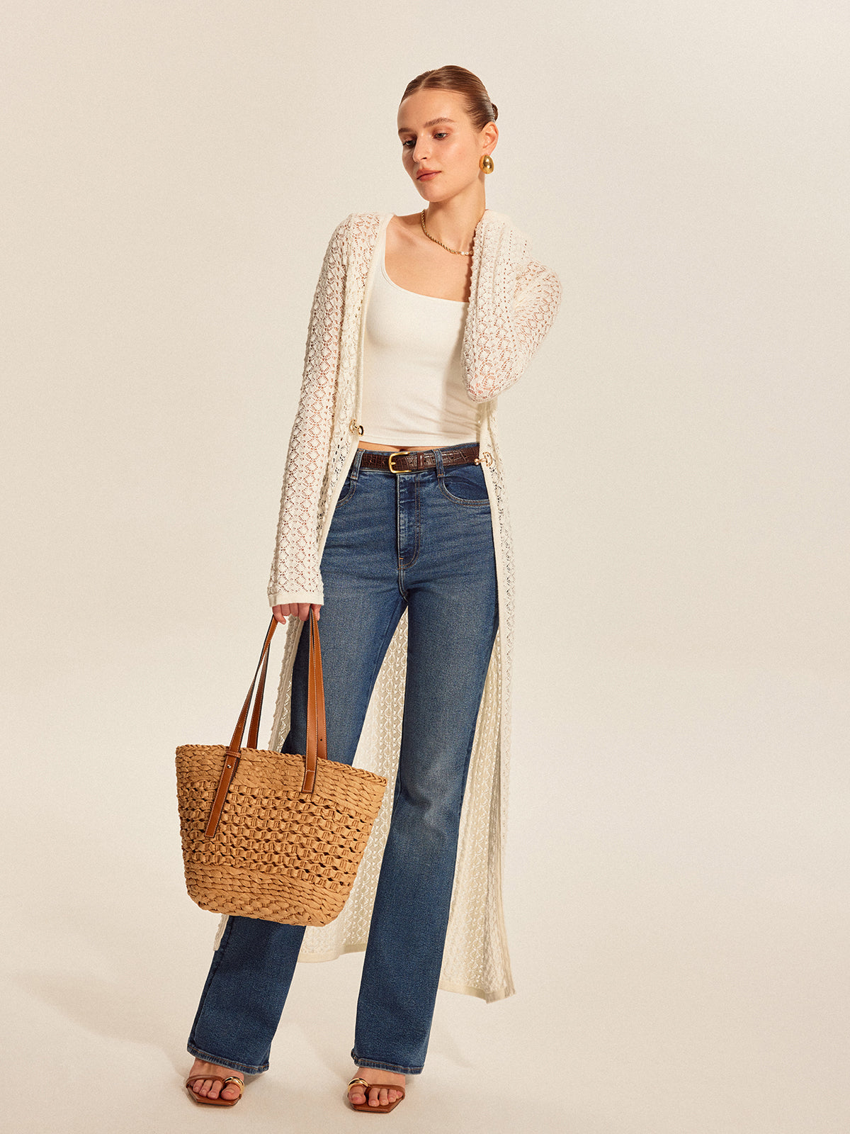 Dantel Görünümlü Metal Detaylı Triko Hırka