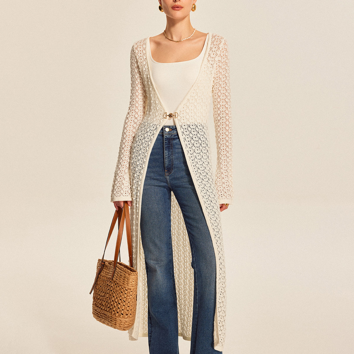 Dantel Görünümlü Metal Detaylı Triko Hırka