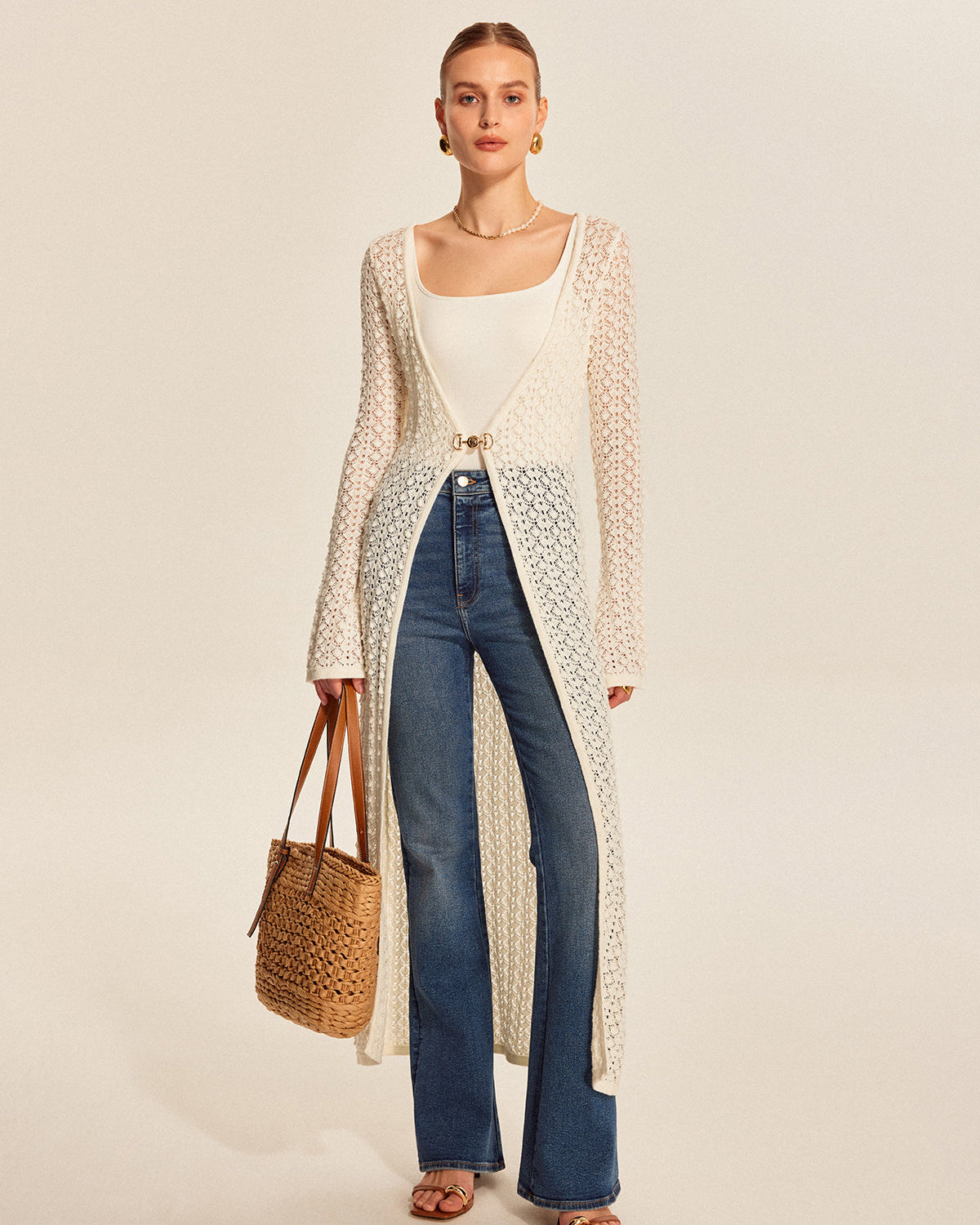 Dantel Görünümlü Metal Detaylı Triko Hırka