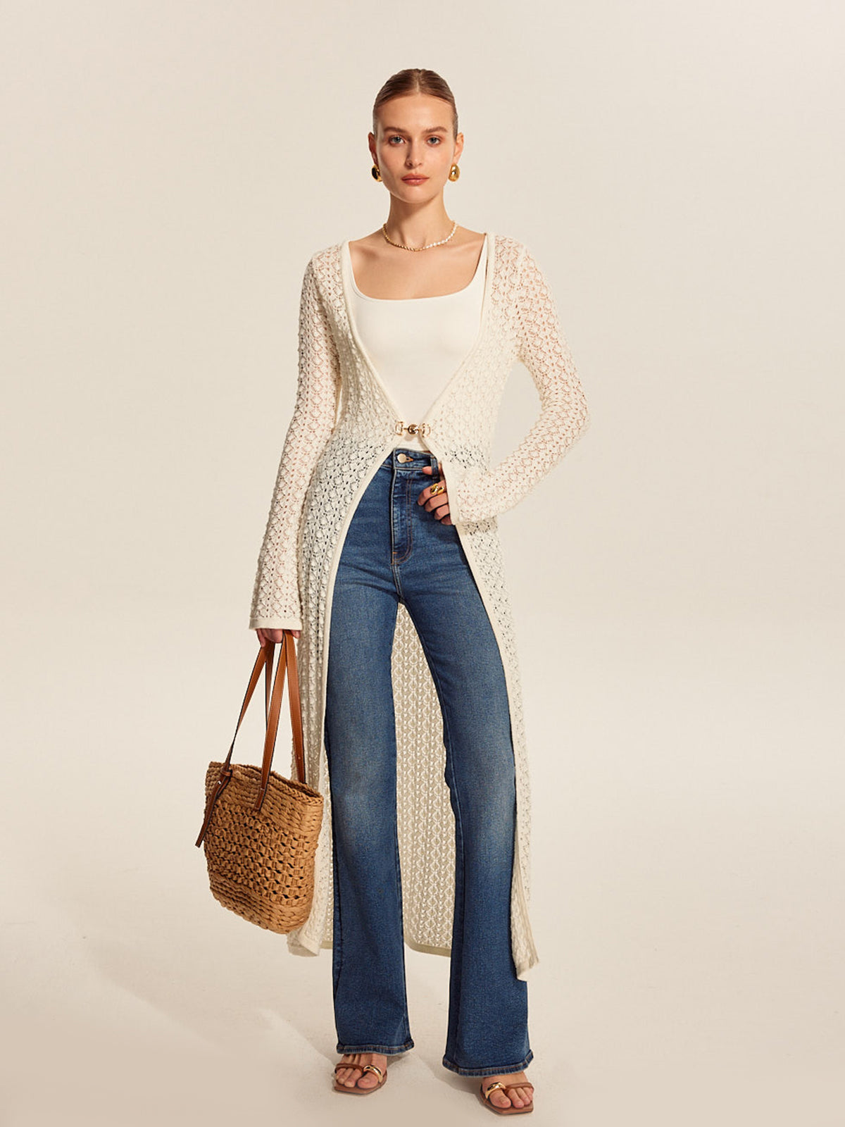 Dantel Görünümlü Metal Detaylı Triko Hırka