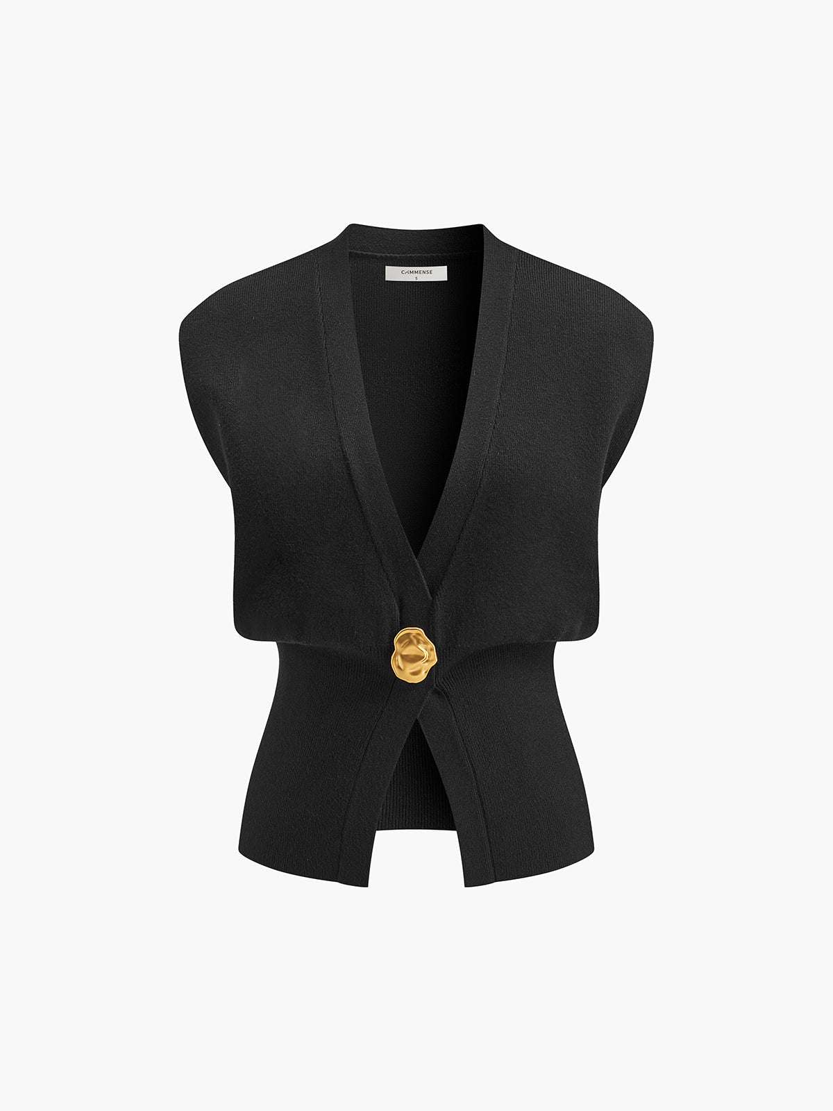 V Yaka Düğme Detaylı Triko Yelek