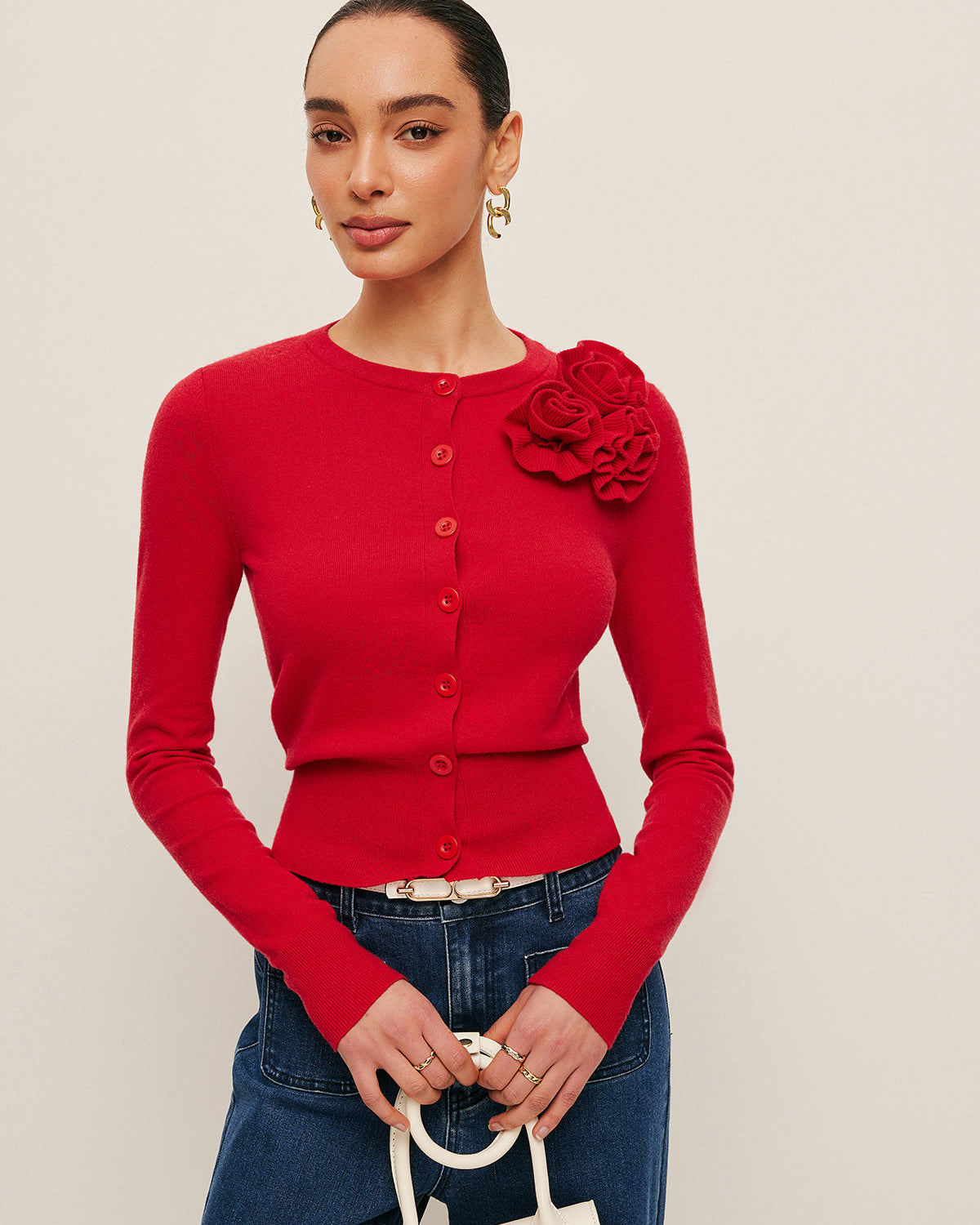 3D Çiçek Detaylı Hırka