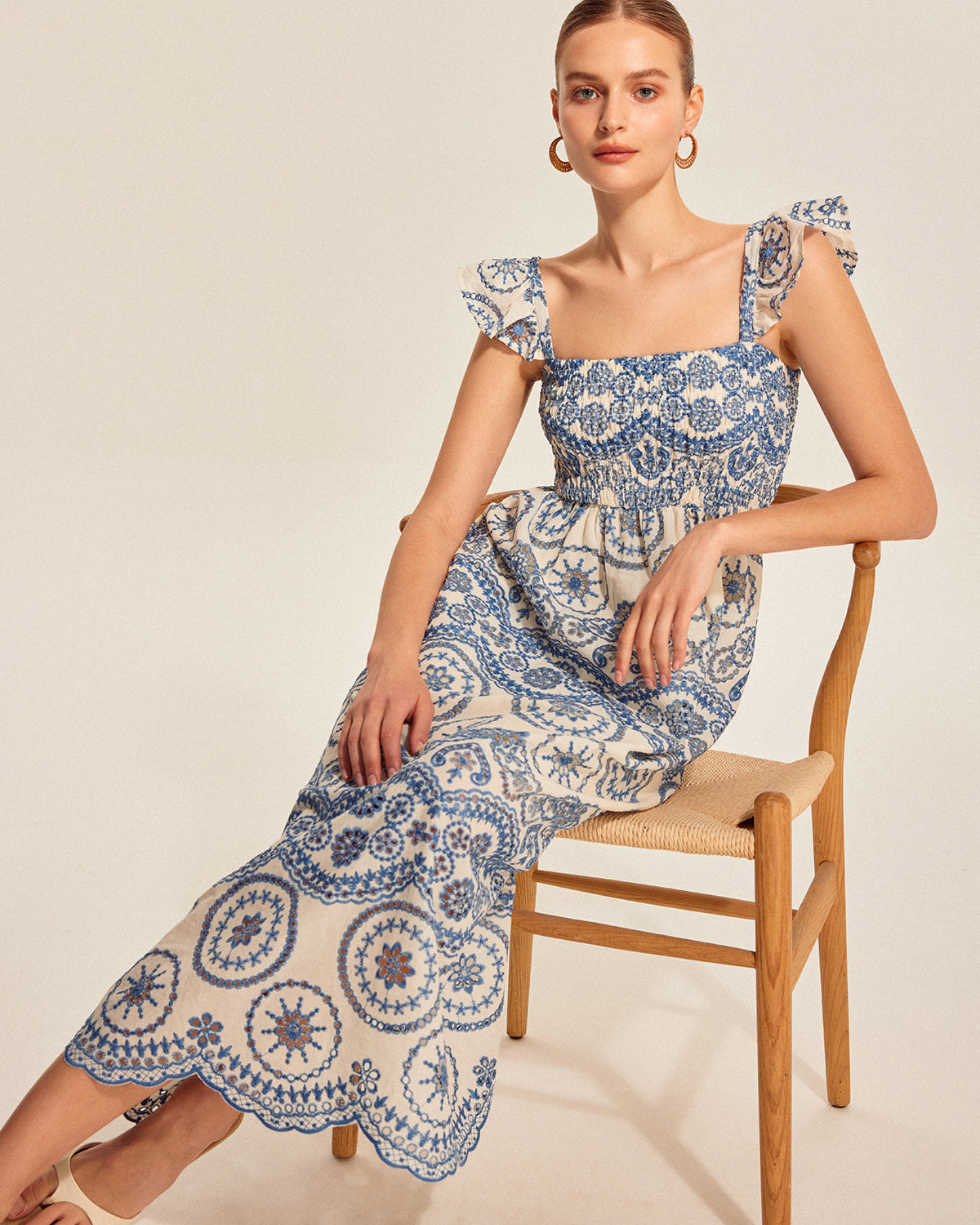 Yarım Şeffaf Boho Çiçekli Sırt Yırtmaç Elbise