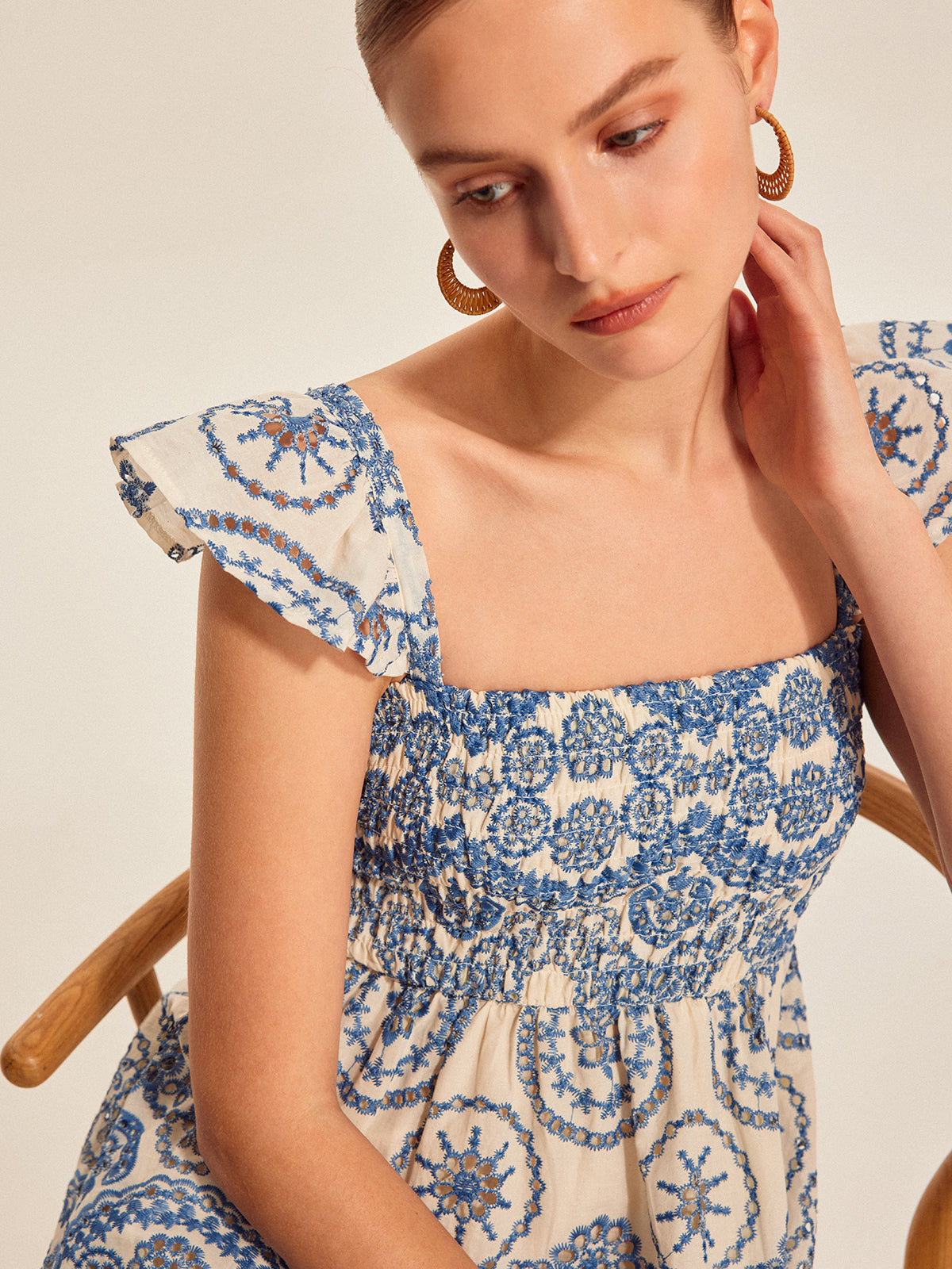 Yarım Şeffaf Boho Çiçekli Sırt Yırtmaç Elbise