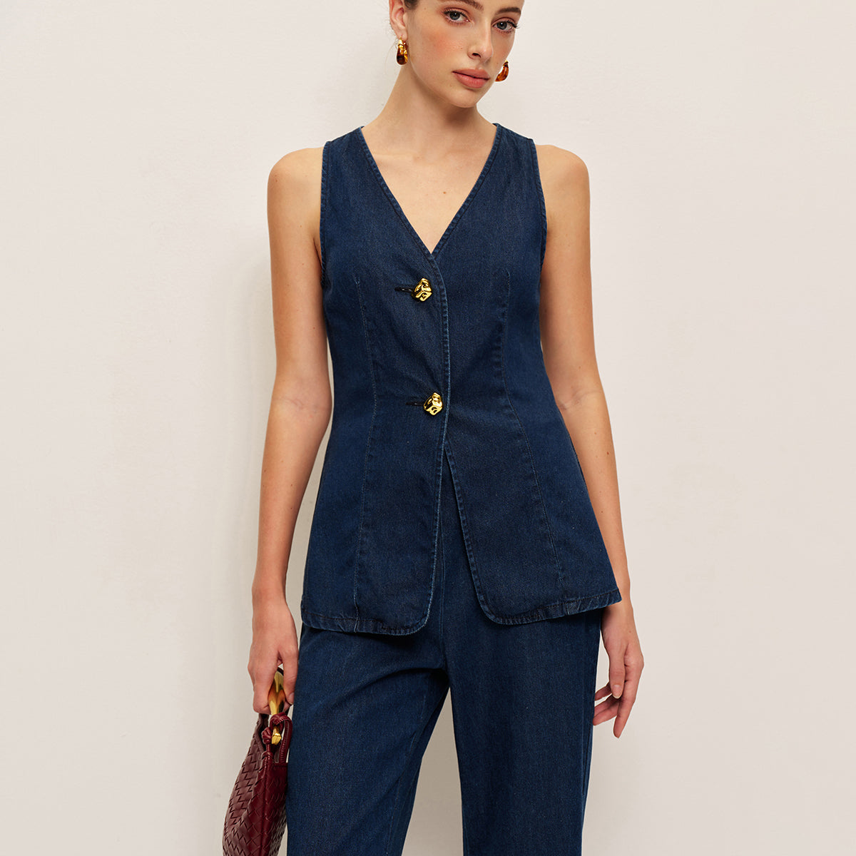 Klasik Düğmeli Kot Yelek