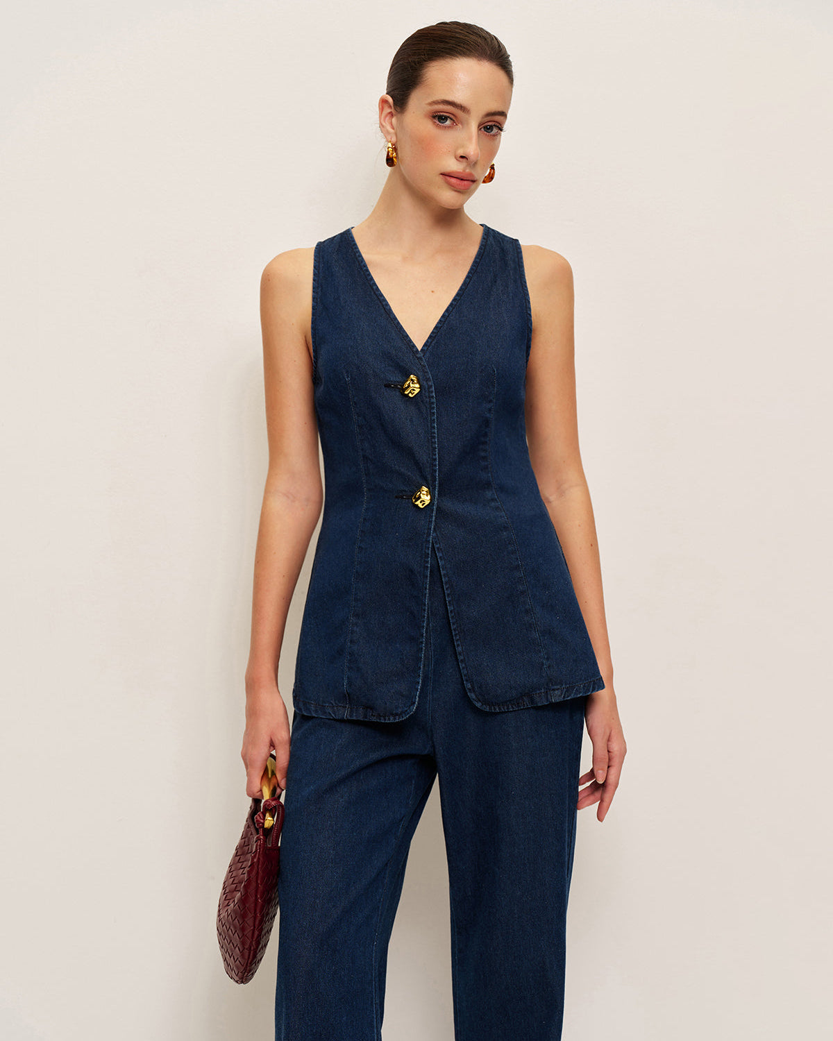 Klasik Düğmeli Kot Yelek