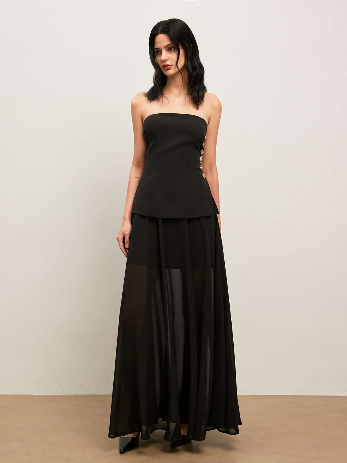 Yarı Şeffaf Şifon Etek