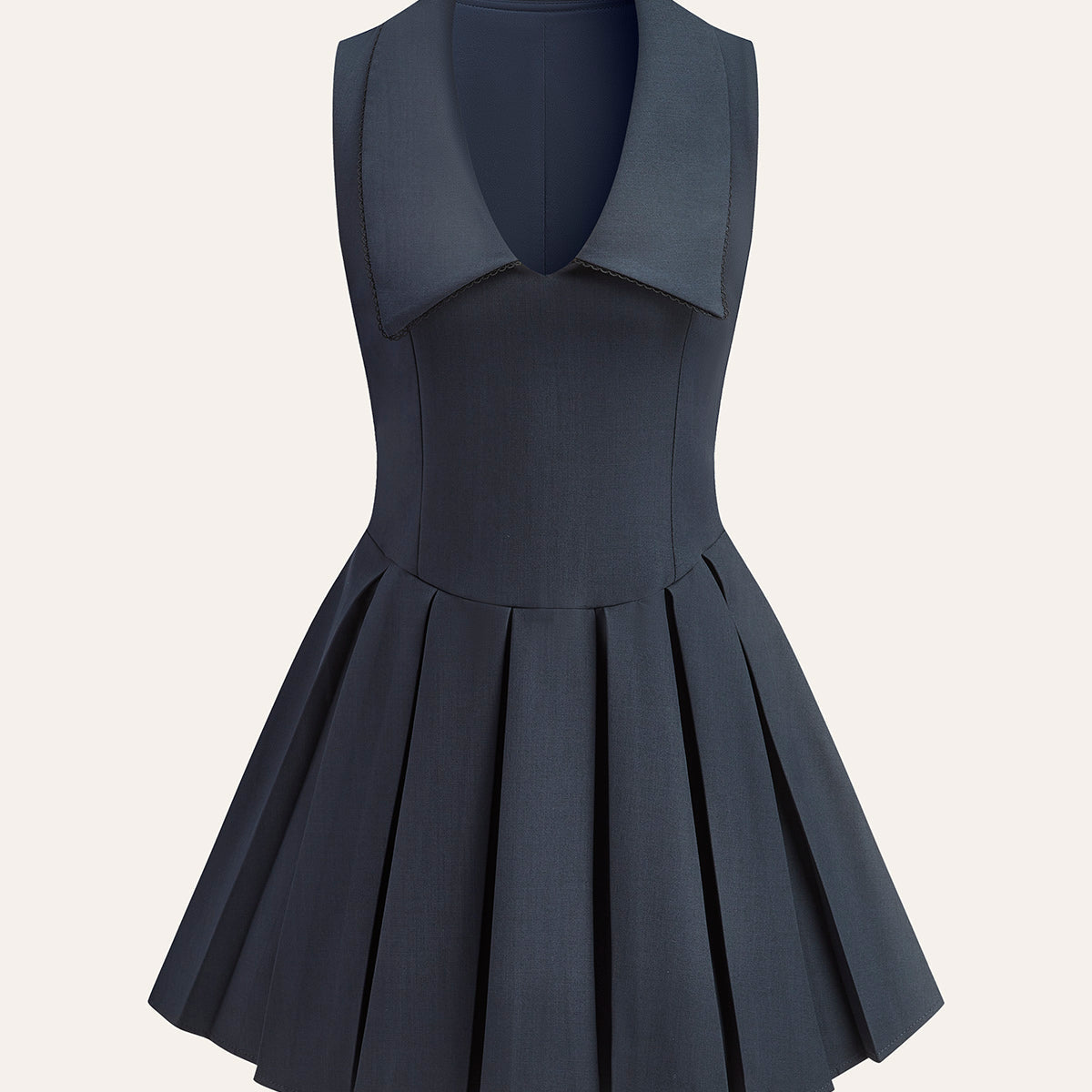 Geniş Yaka Detaylı Pileli Elbise