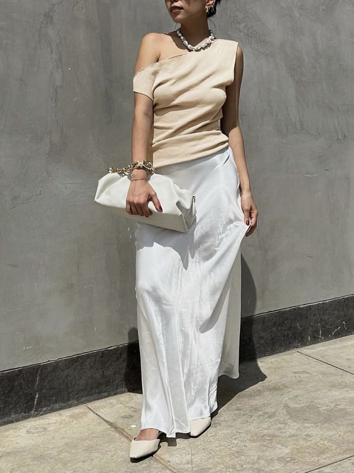 Düz Asimetrik Yaka Kazak Yelek