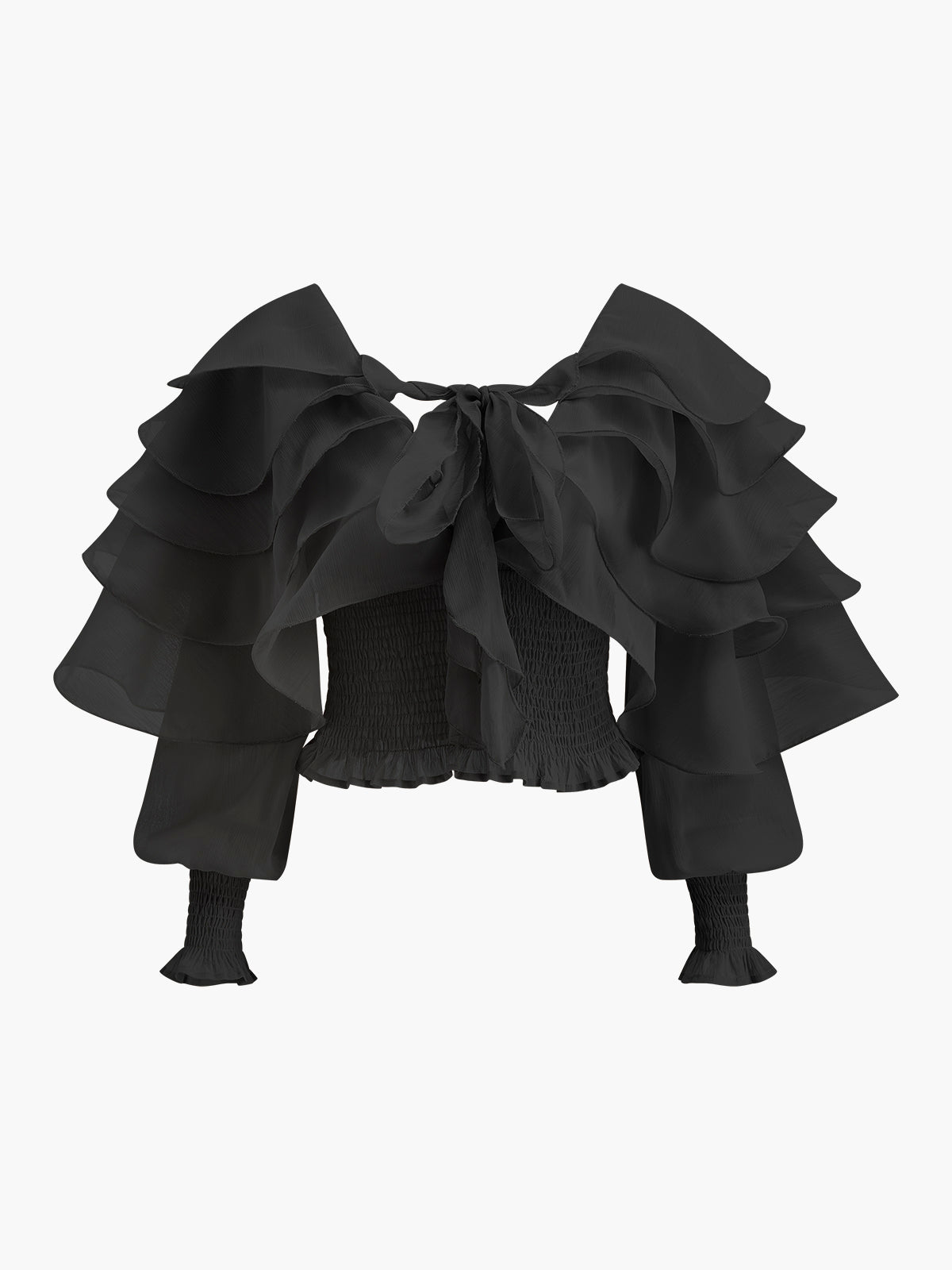 Yarı Transparan Şifon Fırfırlı Sırt Dekolteli Bluz