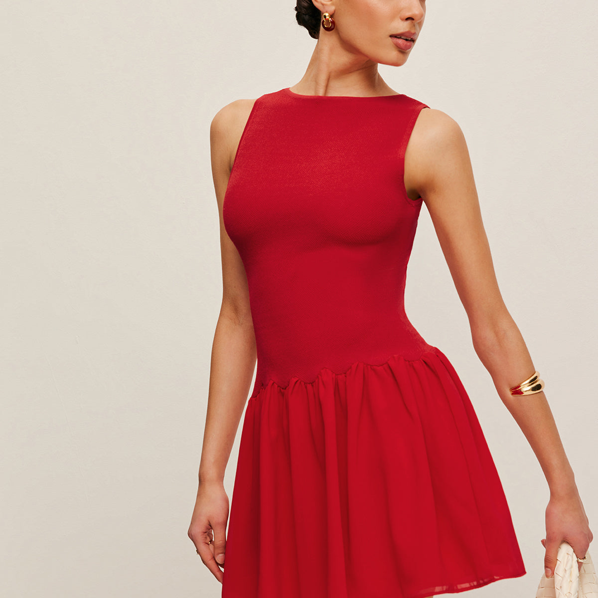 Kolsuz Triko Şifon Elbise