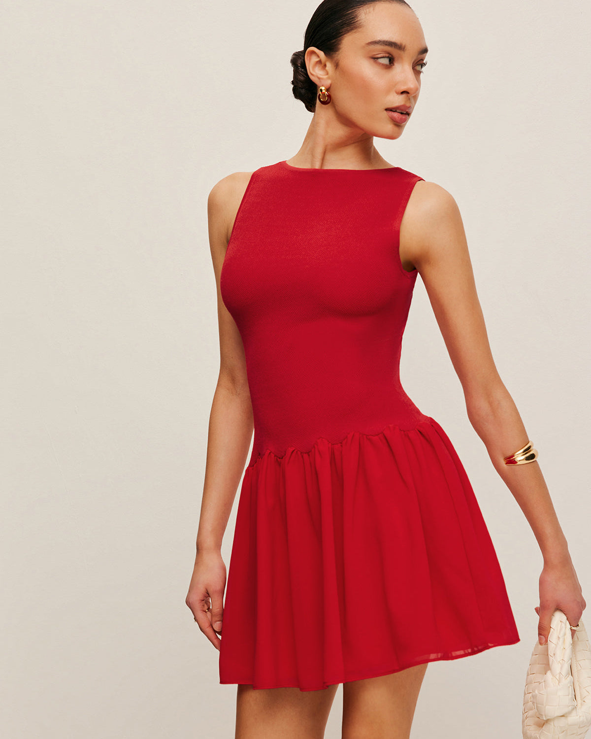 Kolsuz Triko Şifon Elbise