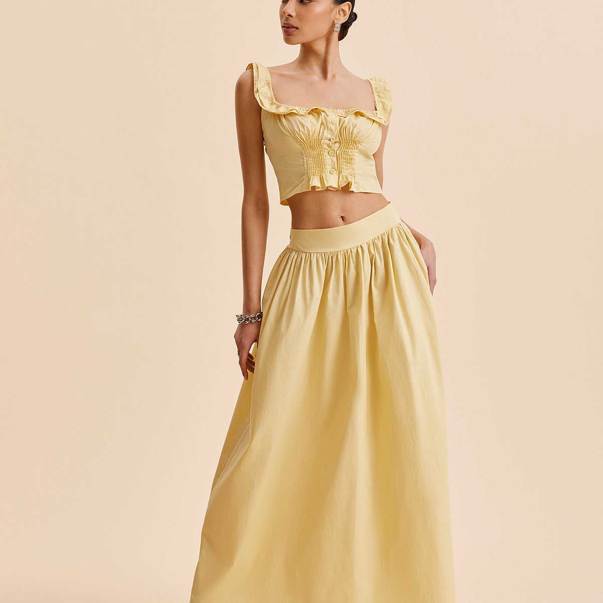 Fırfırlı Kısa Üst ve Etek Takımı