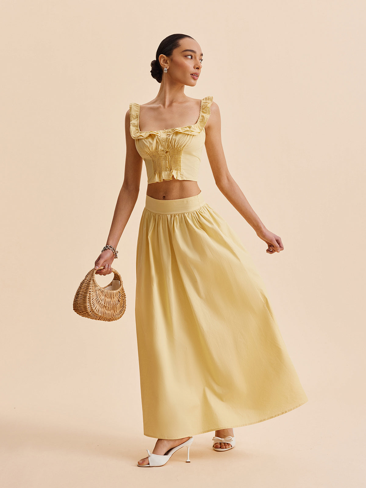 Fırfırlı Kısa Üst ve Etek Takımı