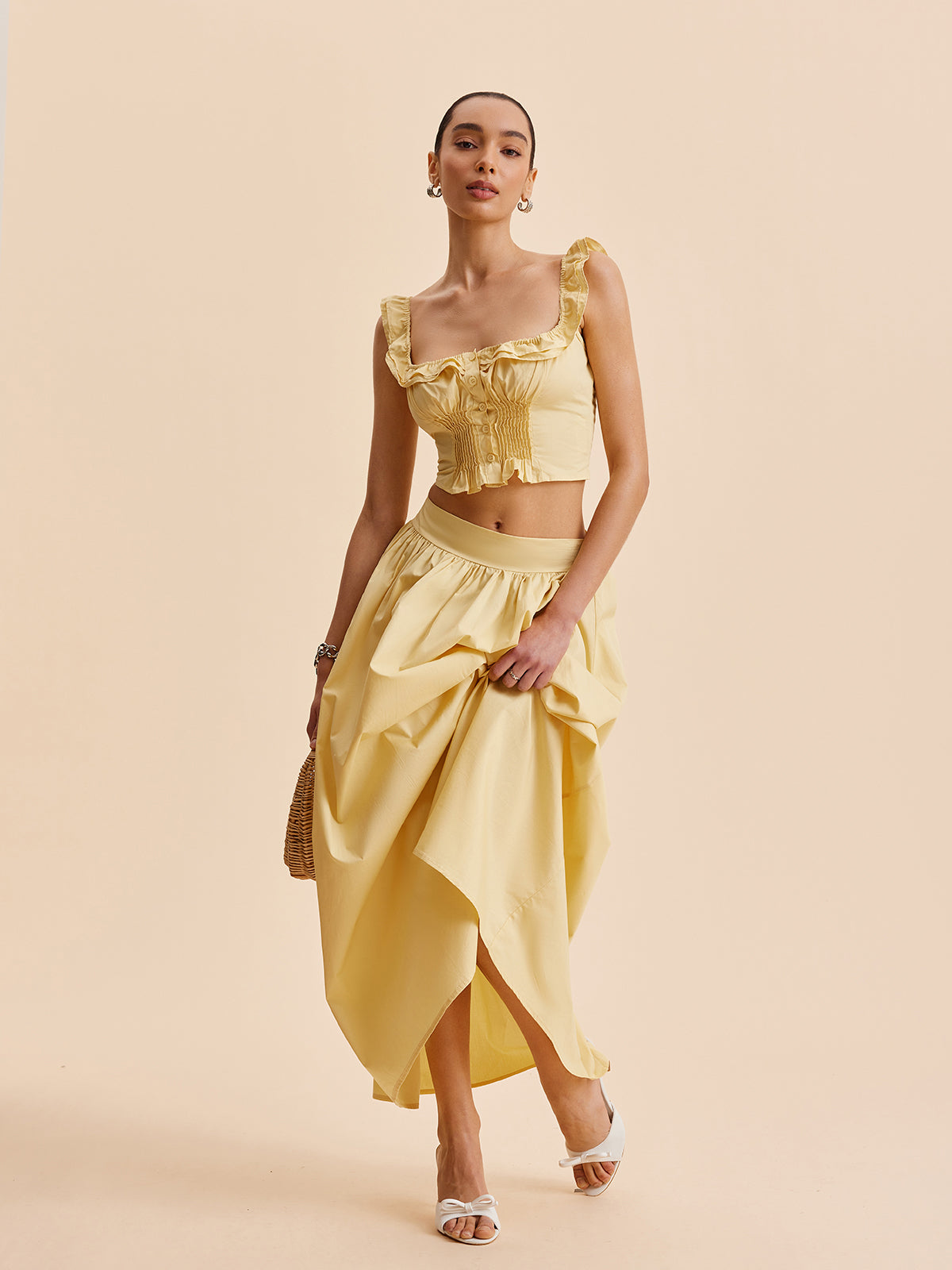 Fırfırlı Kısa Üst ve Etek Takımı