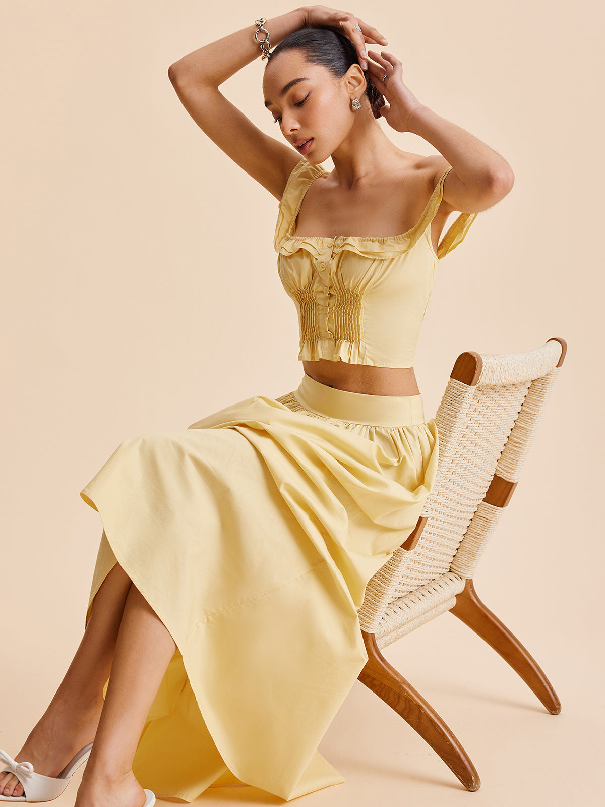 Fırfırlı Kısa Üst ve Etek Takımı