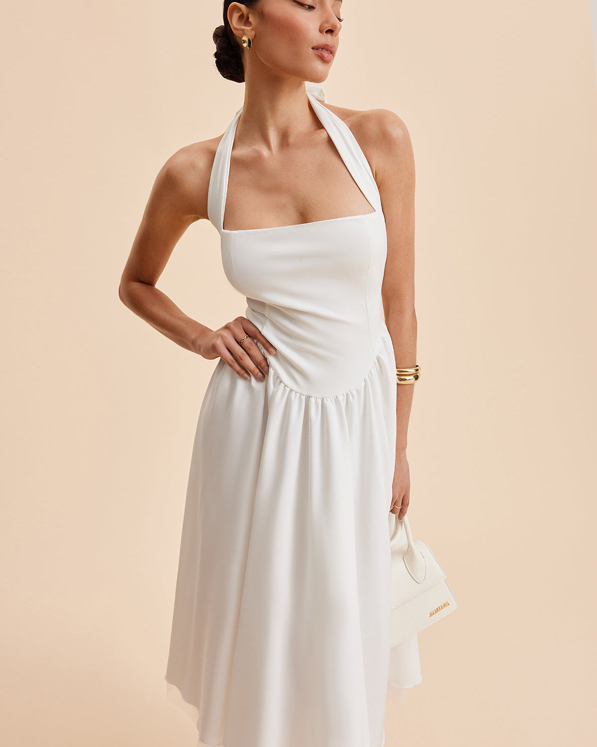 Halter Yaka Sırtı Açık Fermuarlı Kolsuz Elbise