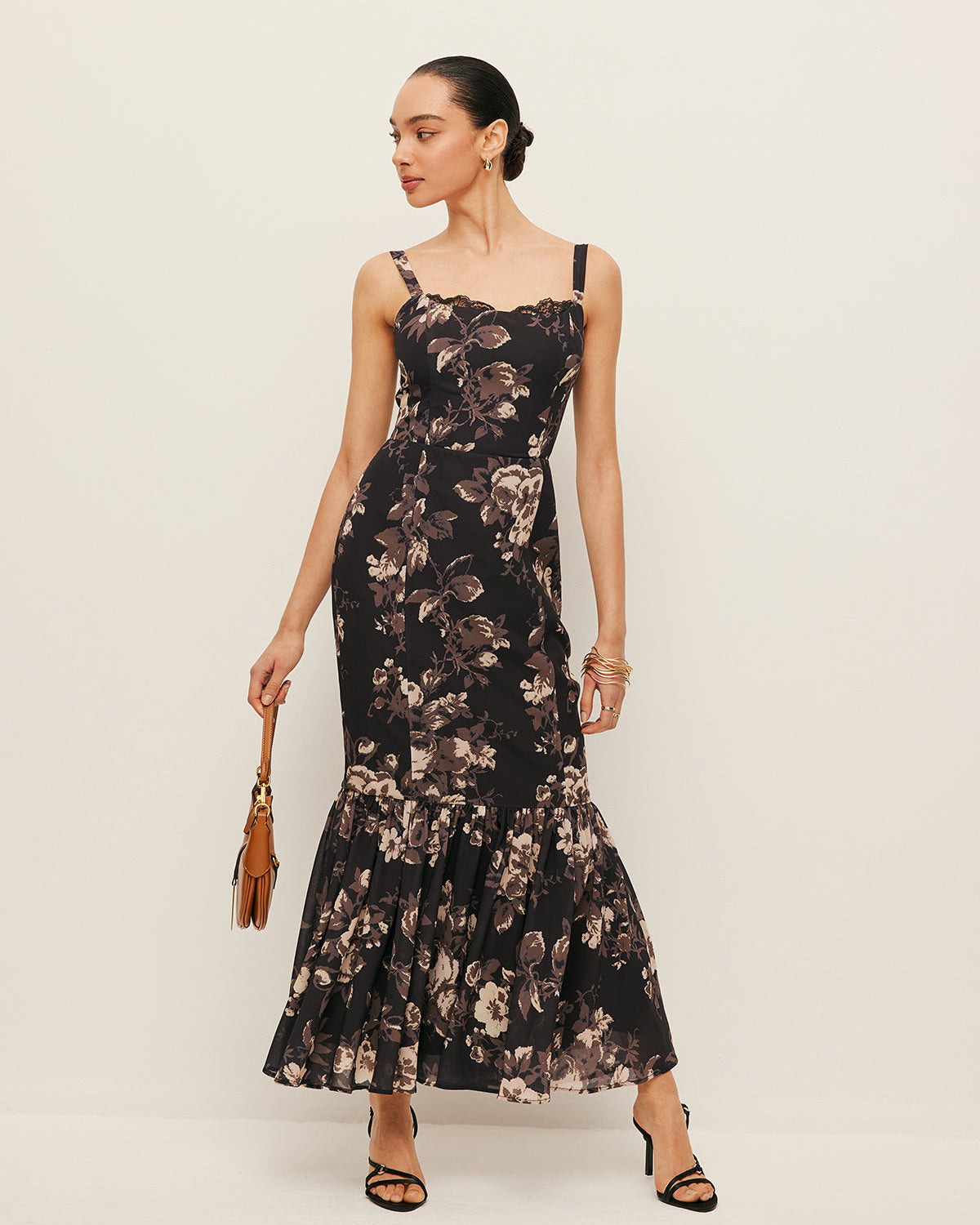 Şifon Çiçek Desenli Fırfırlı Elbise