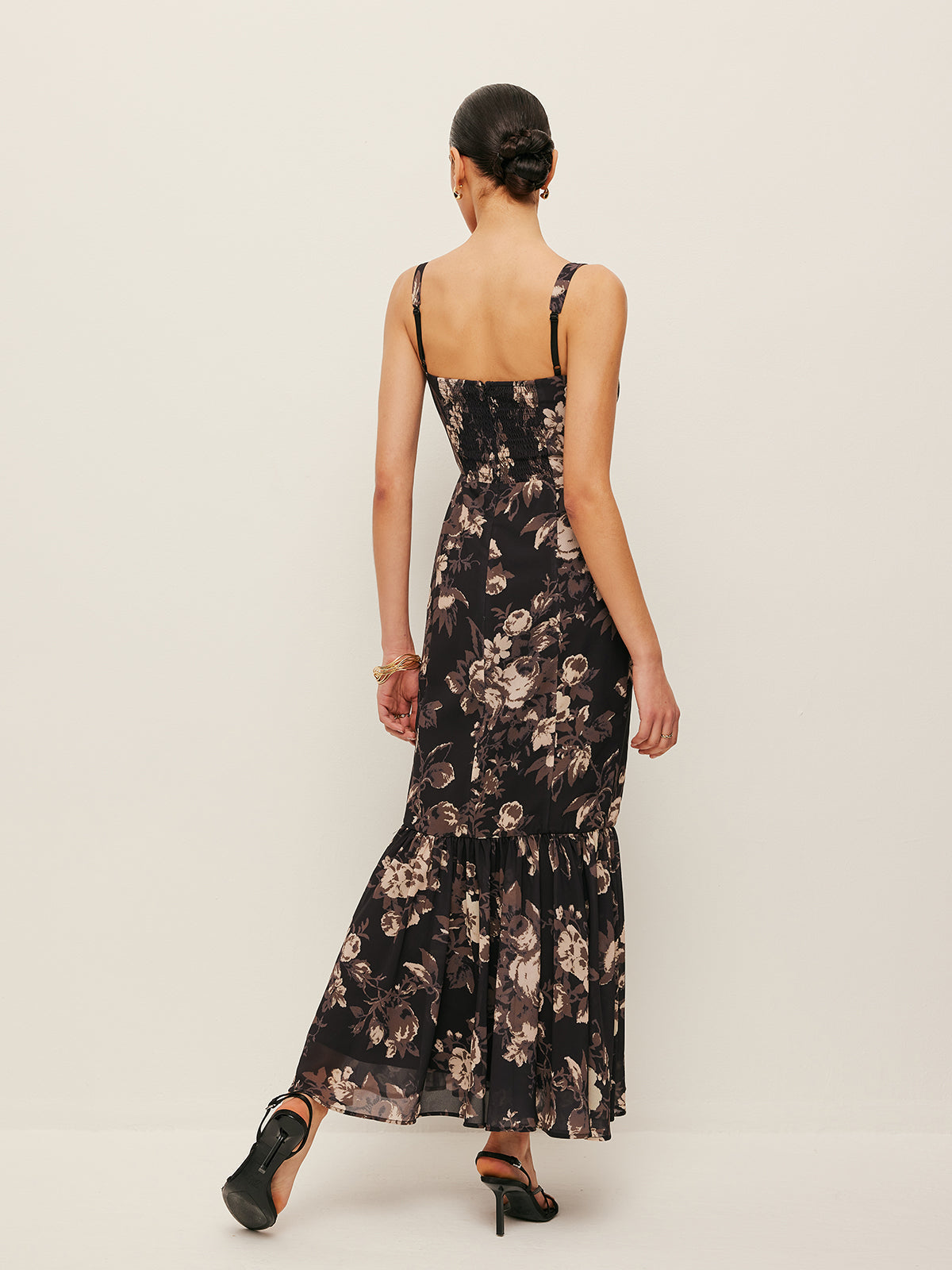 Şifon Çiçek Desenli Fırfırlı Elbise