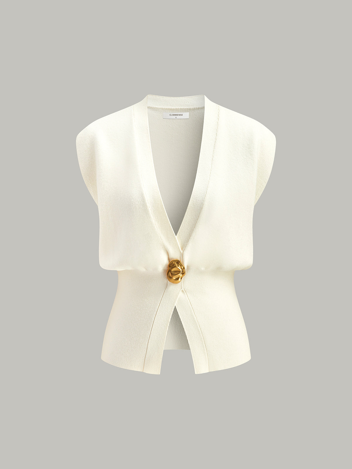 V Yaka Düğme Detaylı Triko Yelek