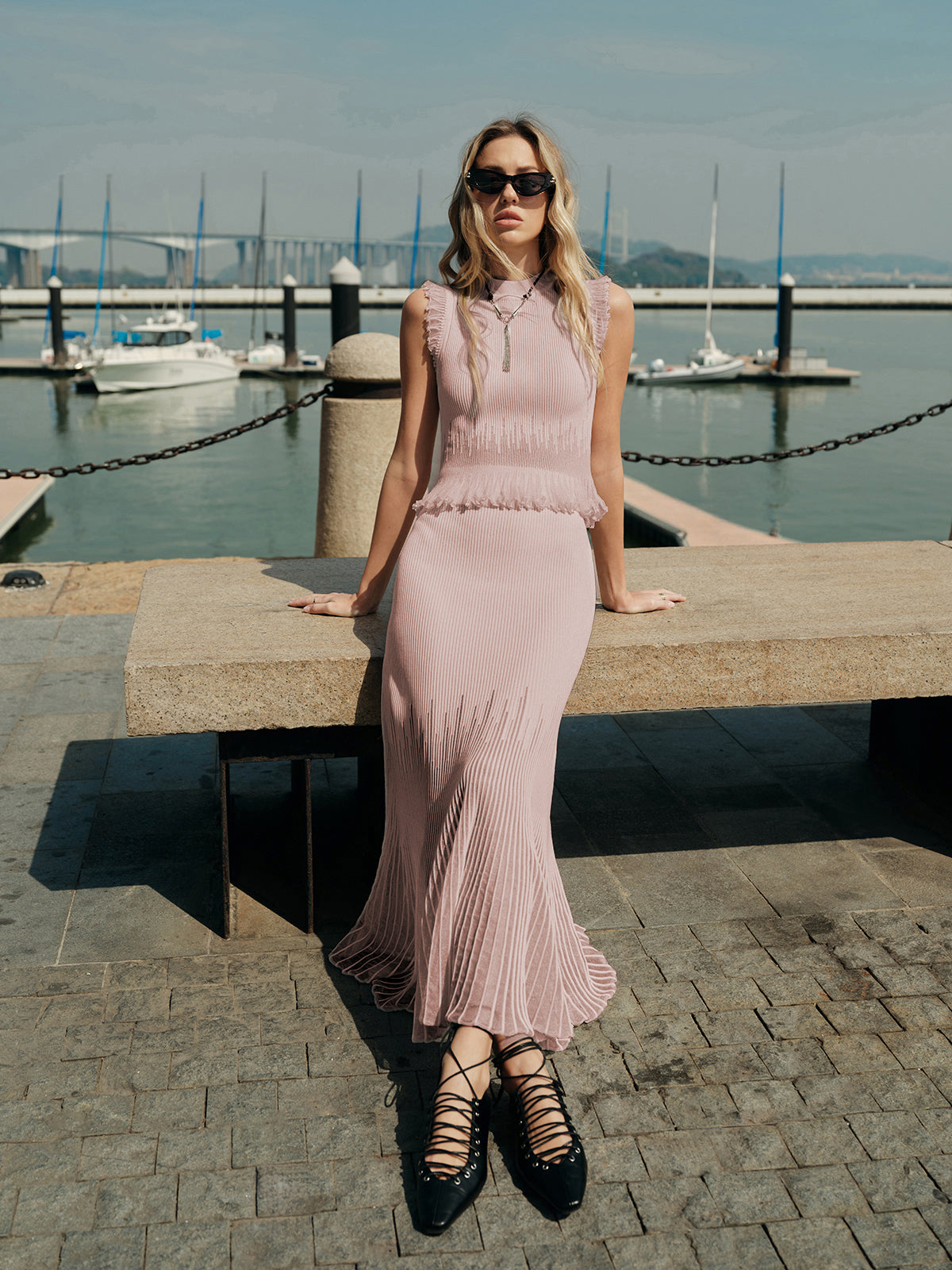 Ribanalı Triko Fırfırlı Bluz