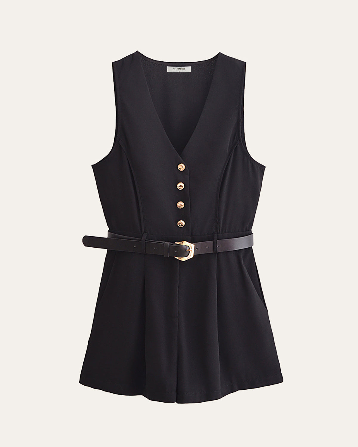 Altın Düğme Detaylı Kemerli Tulum