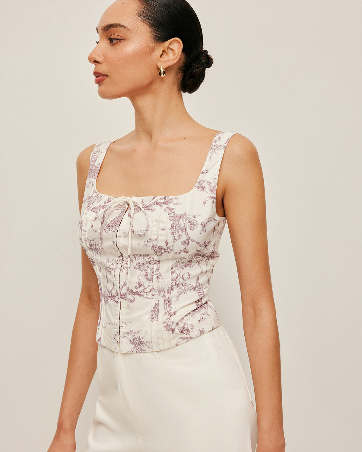 Baskılı Korse Görünümlü Önden Kopçalı Üst