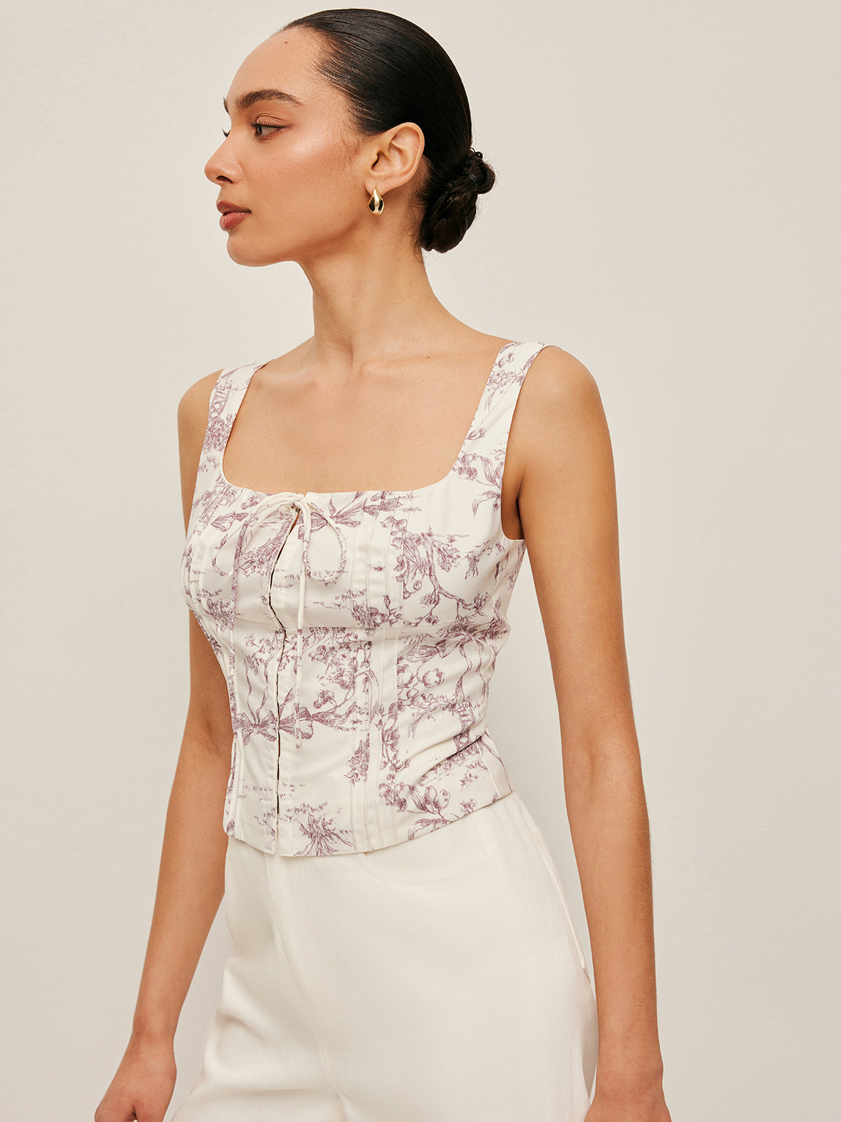 Baskılı Korse Görünümlü Önden Kopçalı Üst