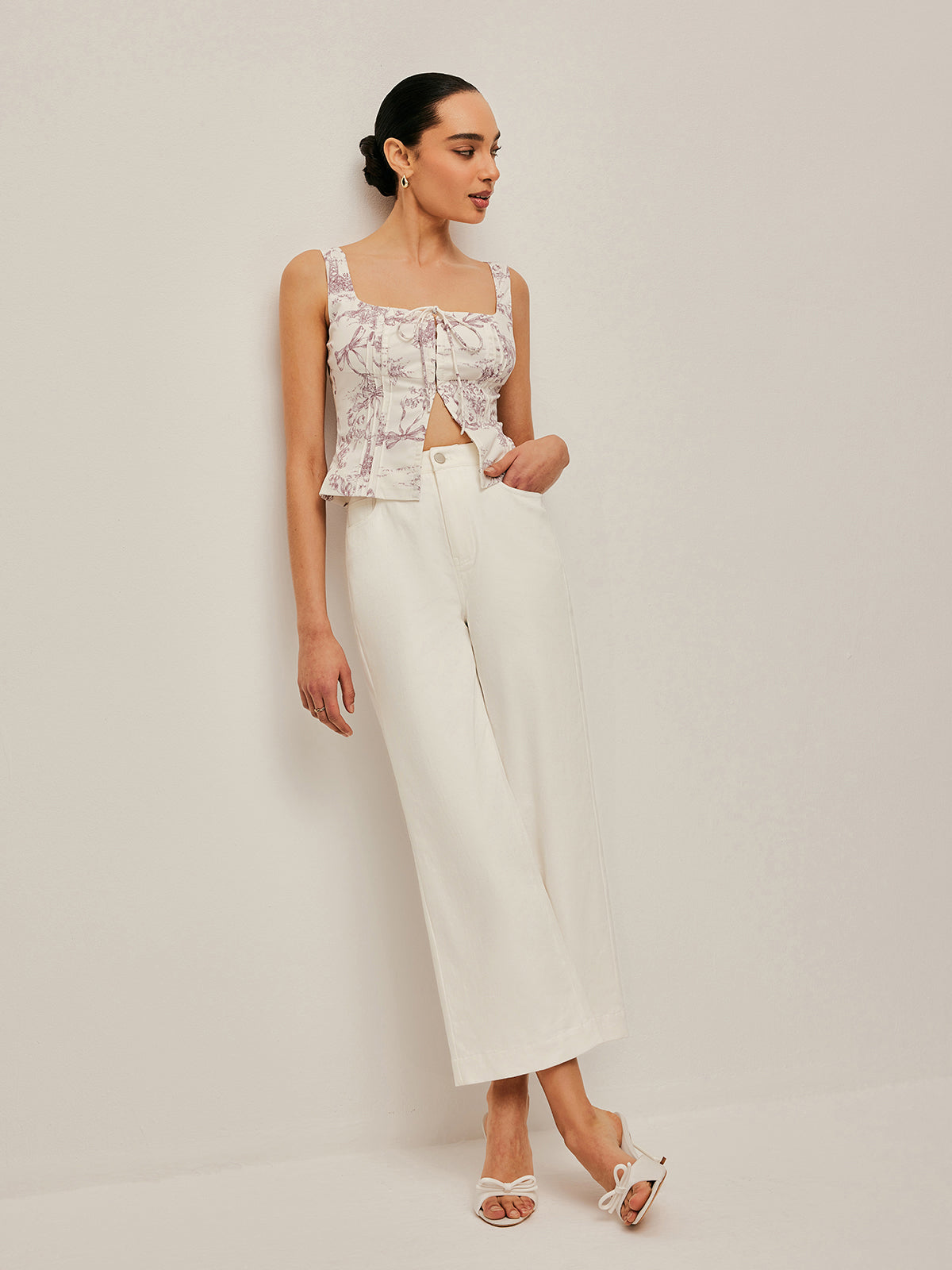 Baskılı Korse Görünümlü Önden Kopçalı Üst