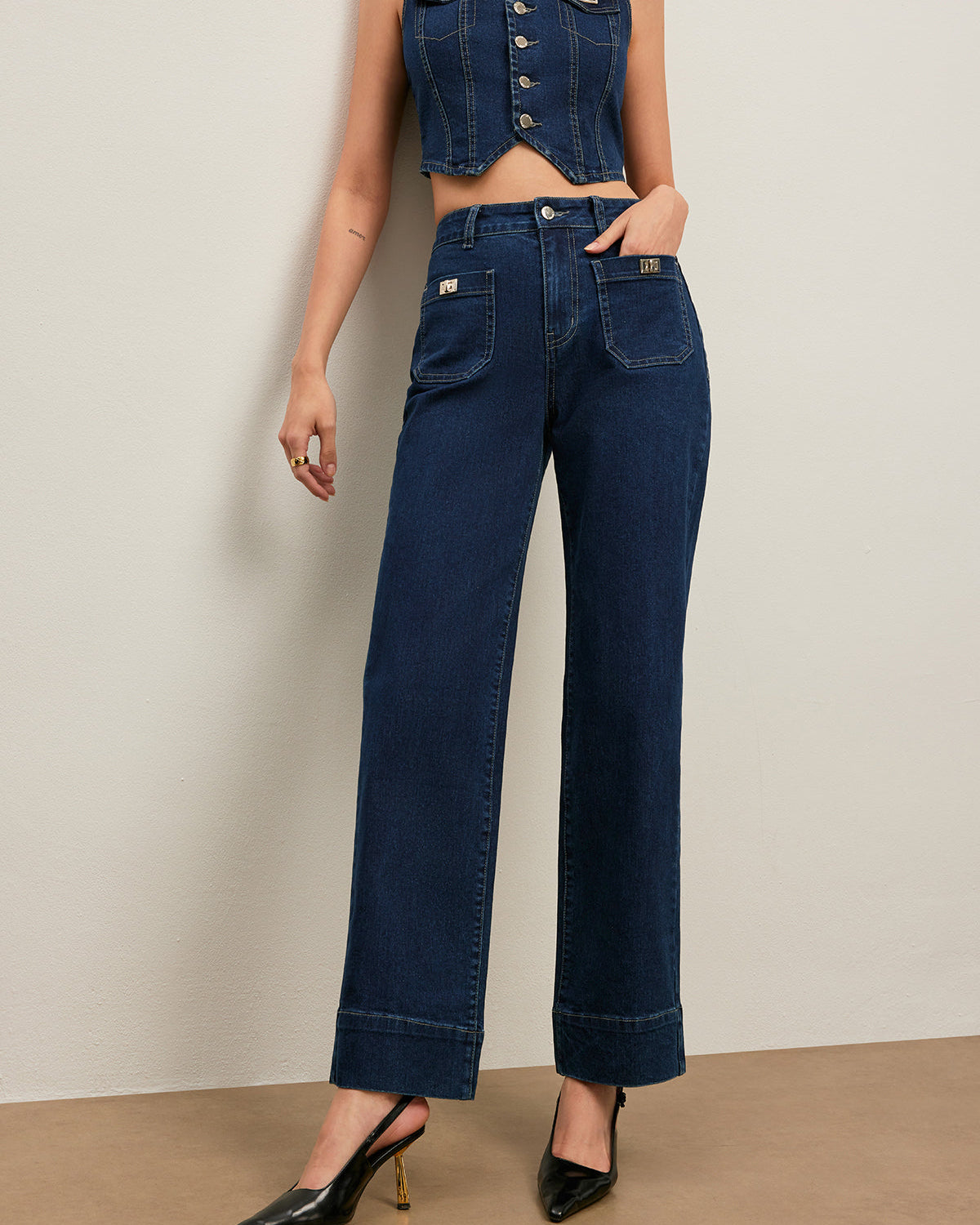 Klasik Yüksek Bel Düz Paça Kot Pantolon