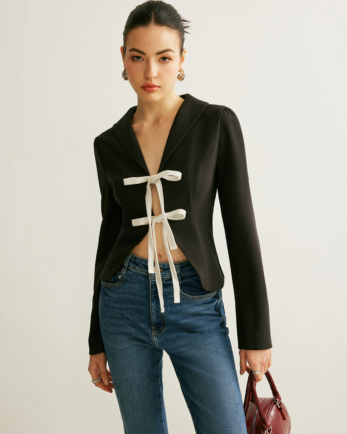 V Yaka Önden Bağlamalı Bluz