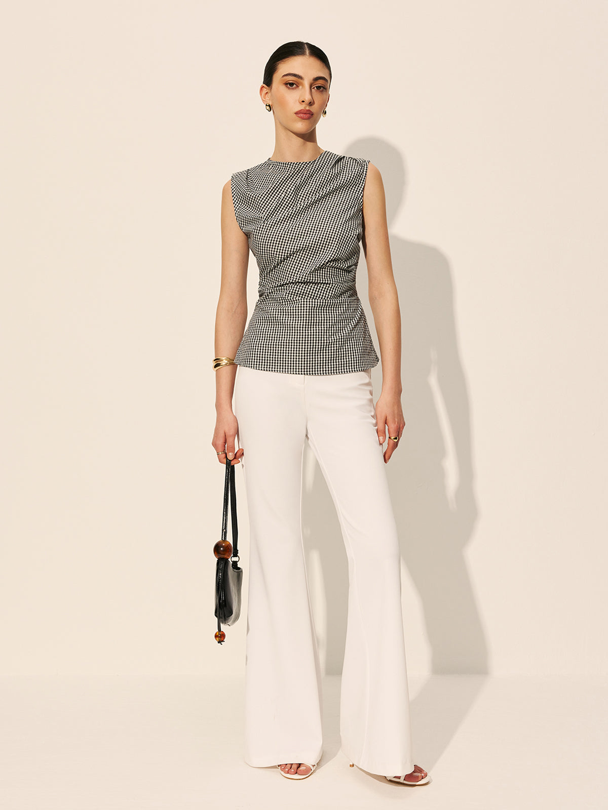 Pötikare Desenli Büzgülü Kolsuz Üst