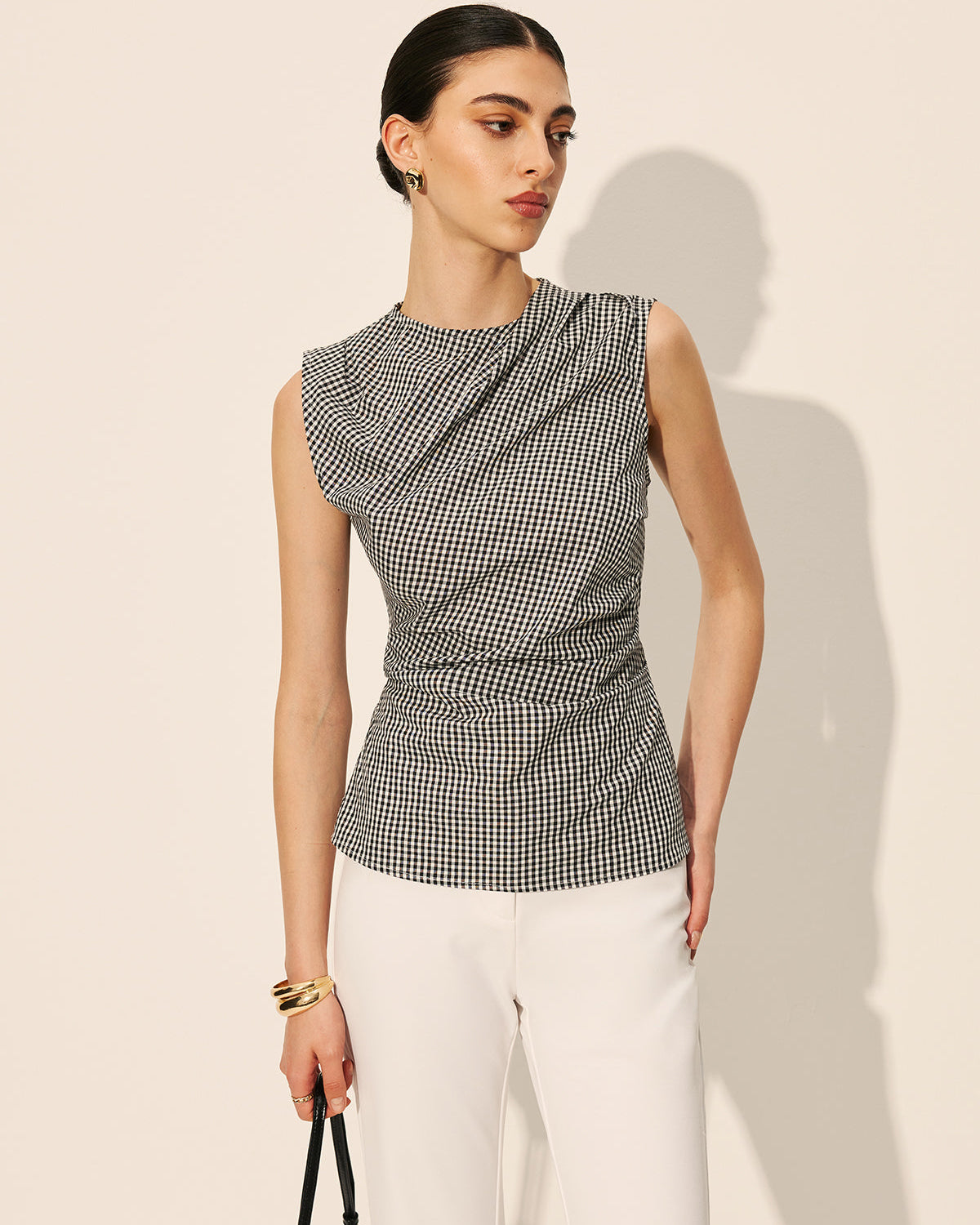 Pötikare Desenli Büzgülü Kolsuz Üst