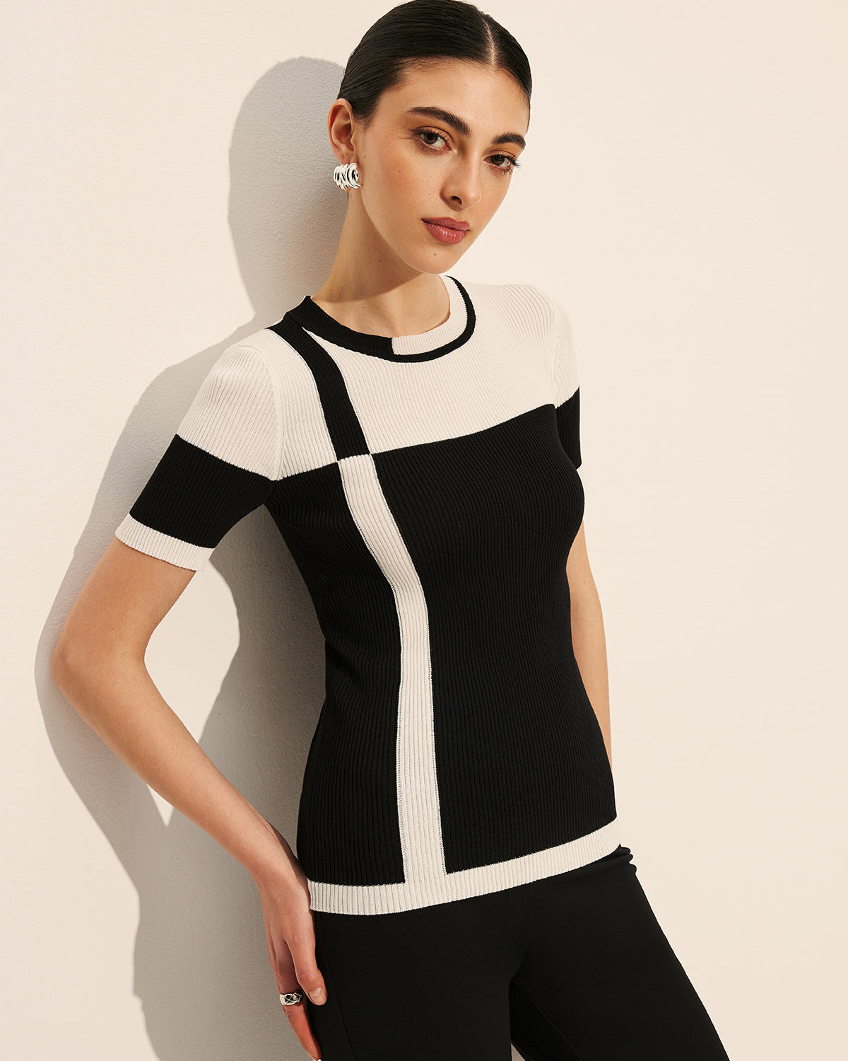 Renk Bloklu Fitilli Triko Üst