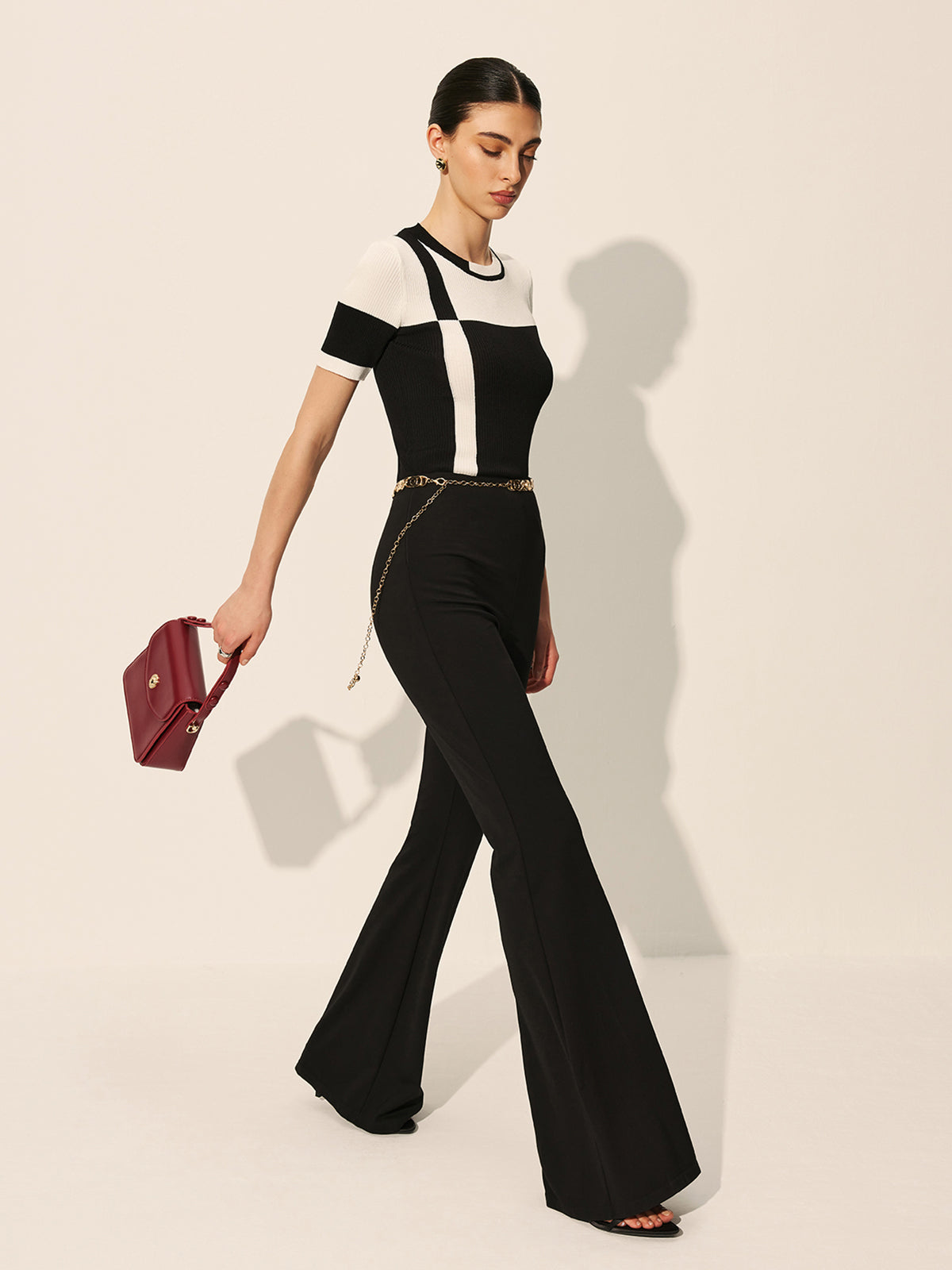 Renk Bloklu Fitilli Triko Üst