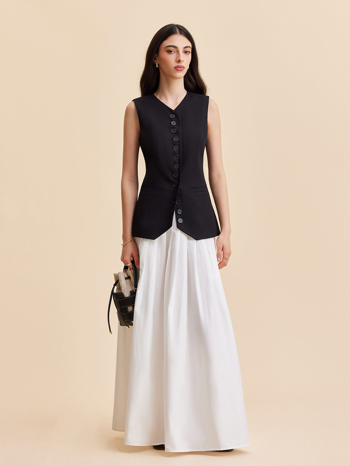 Keten ve Pamuk Karışımlı Düğmeli Yelek