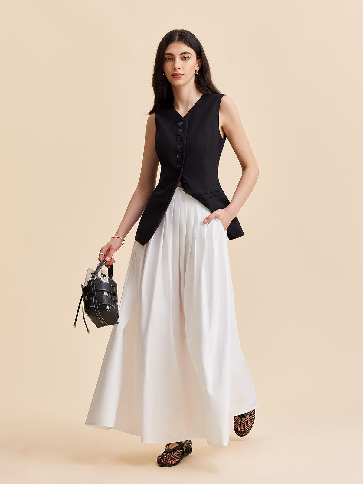 Keten ve Pamuk Karışımlı Düğmeli Yelek