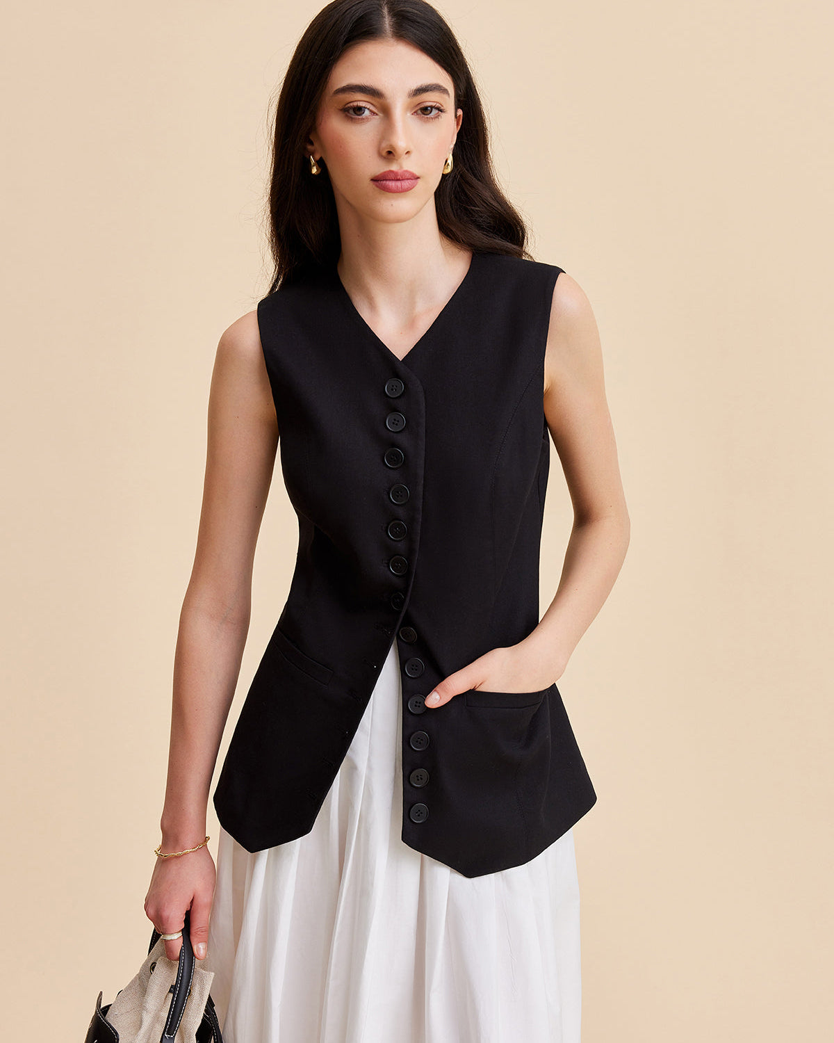 Keten ve Pamuk Karışımlı Düğmeli Yelek