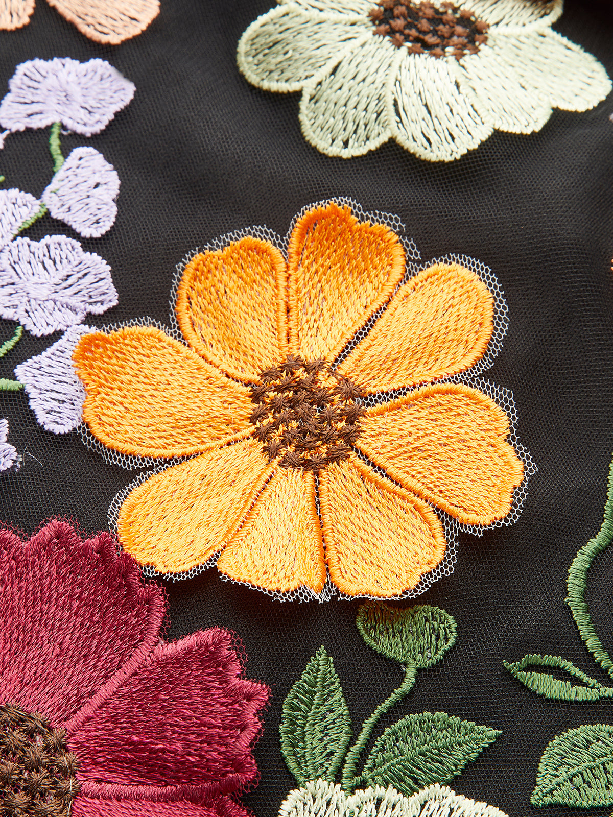 Renkli Çiçek Nakışlı File Elbise