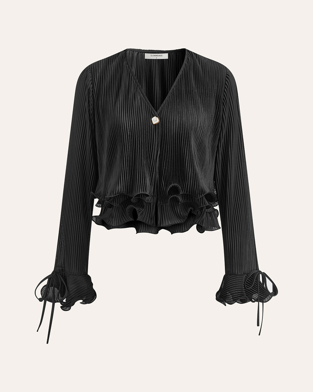 Fırfır Düğme Detaylı Pliseli Bluz