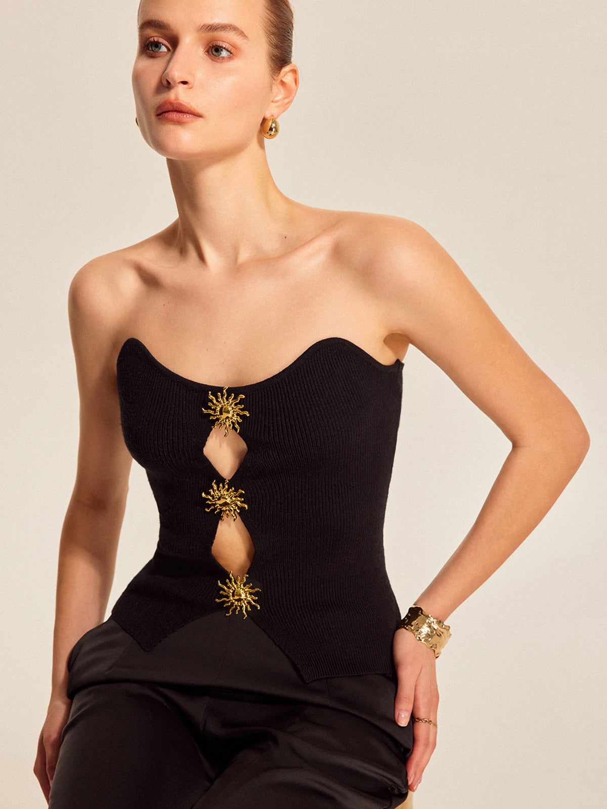 Metal Detaylı Kesik Triko Yelek