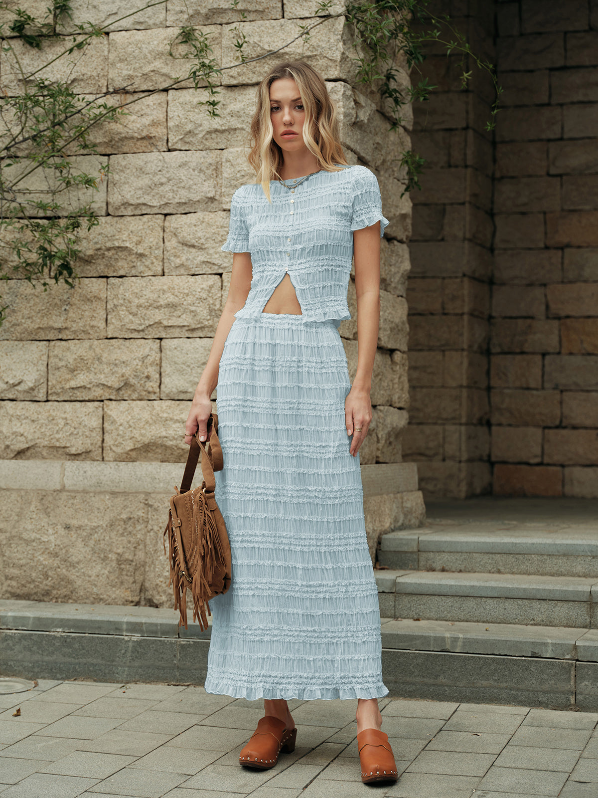 Fırfırlı Crop Top Etek Takımı