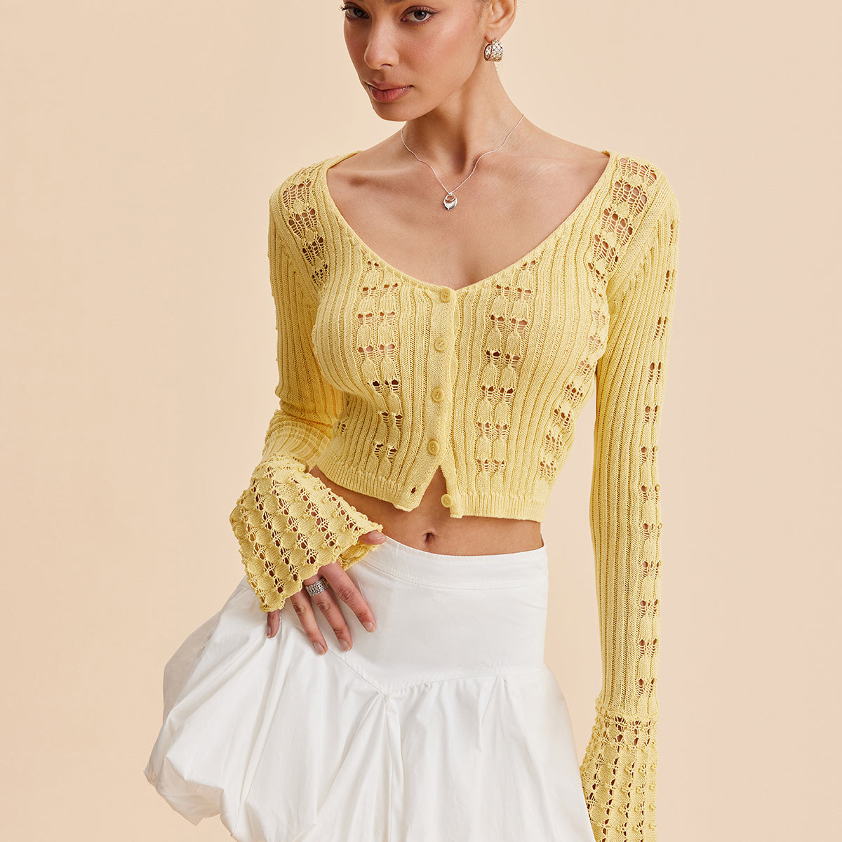 Kollu Kroşe Triko Hırka