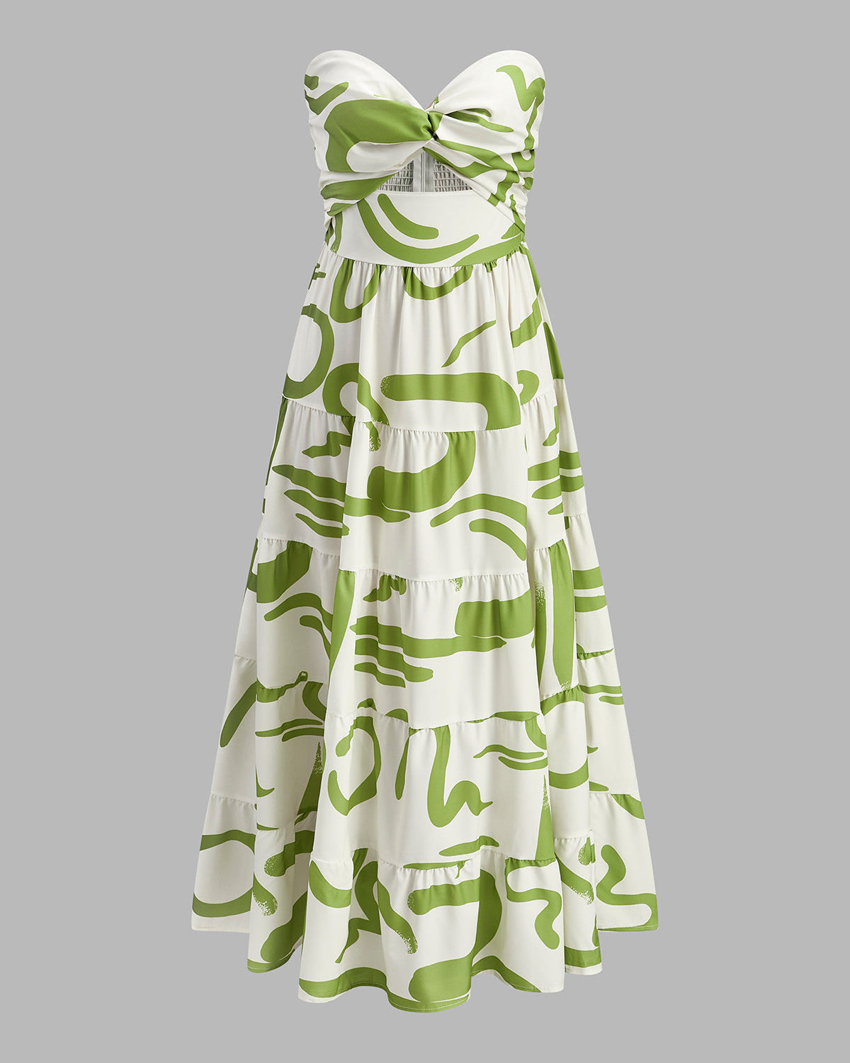 Önü Büzgülü Straplez Piliseli Maxi Elbise