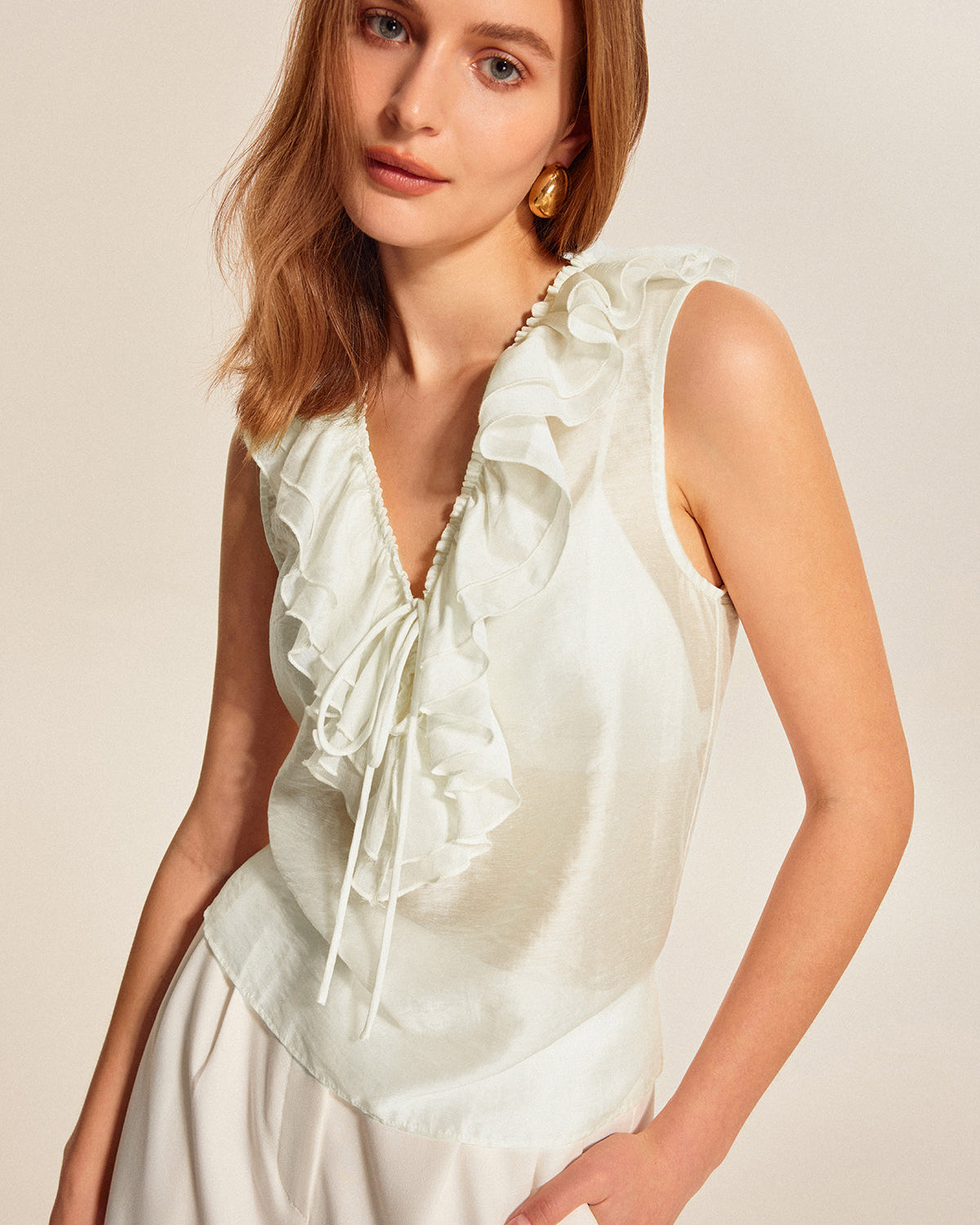 Yarı Şeffaf Fırfırlı Bağlamalı Üst