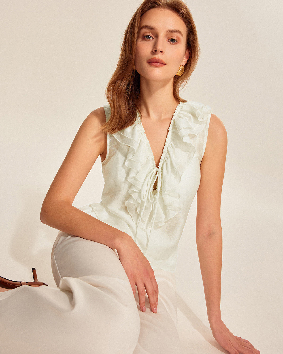 Yarı Şeffaf Fırfırlı Bağlamalı Üst