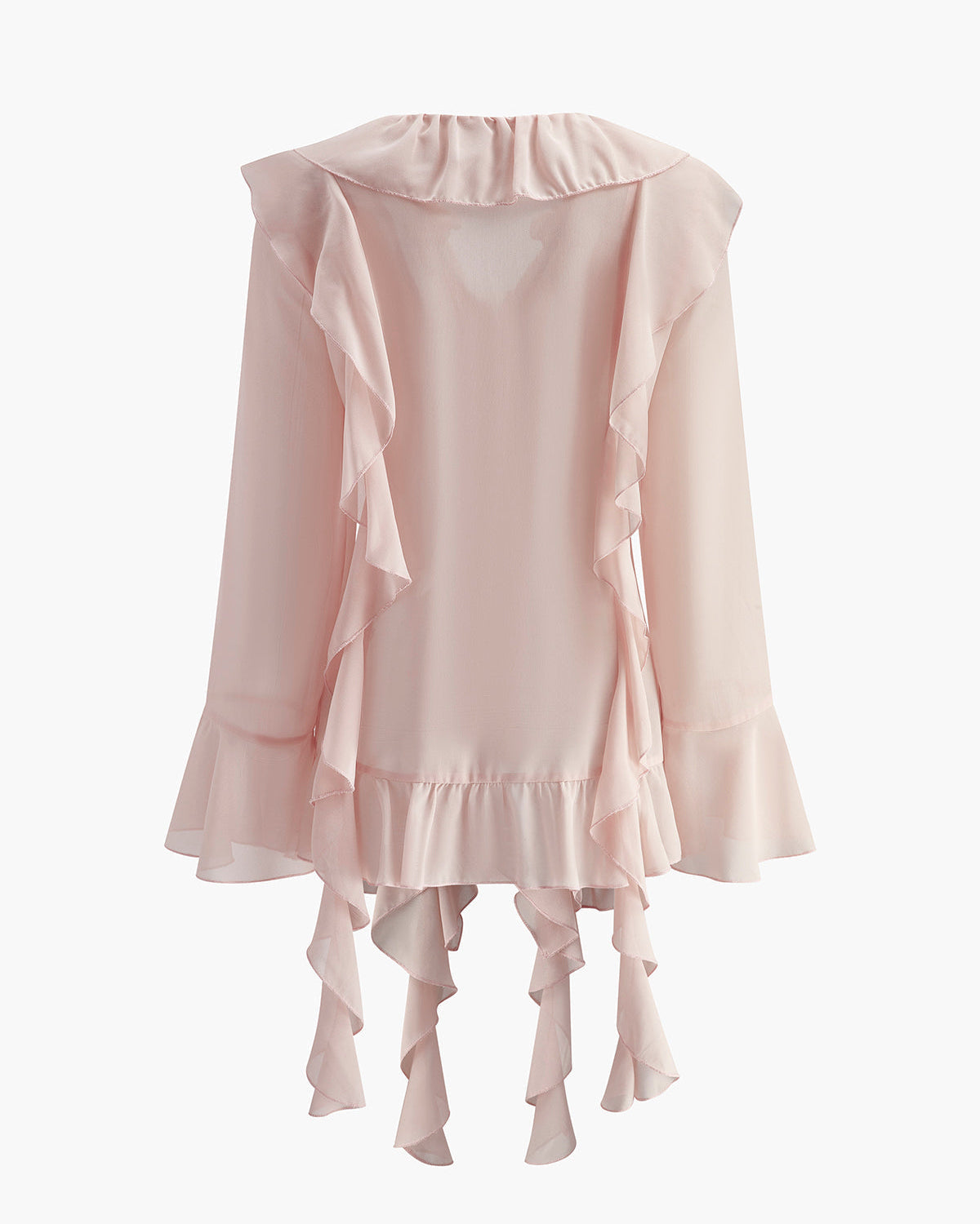 Yarı Şeffaf Fırfırlı Şifon Bluz