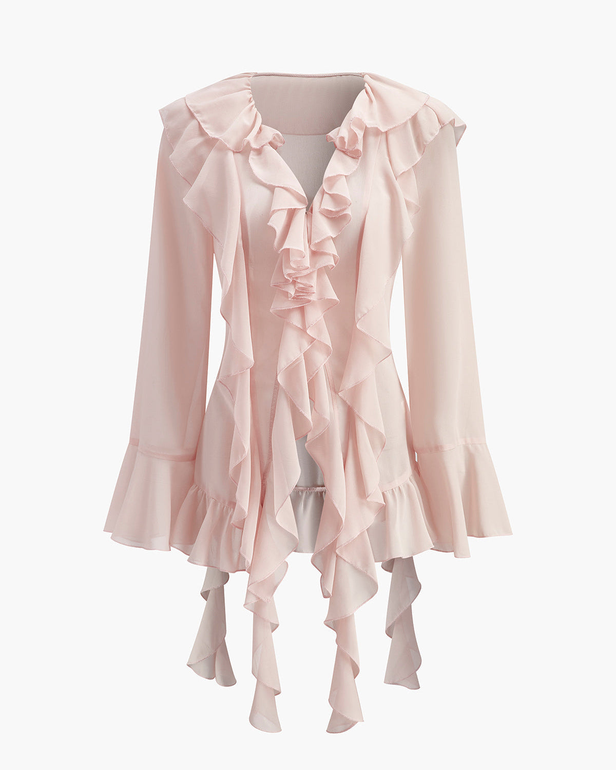 Yarı Şeffaf Fırfırlı Şifon Bluz