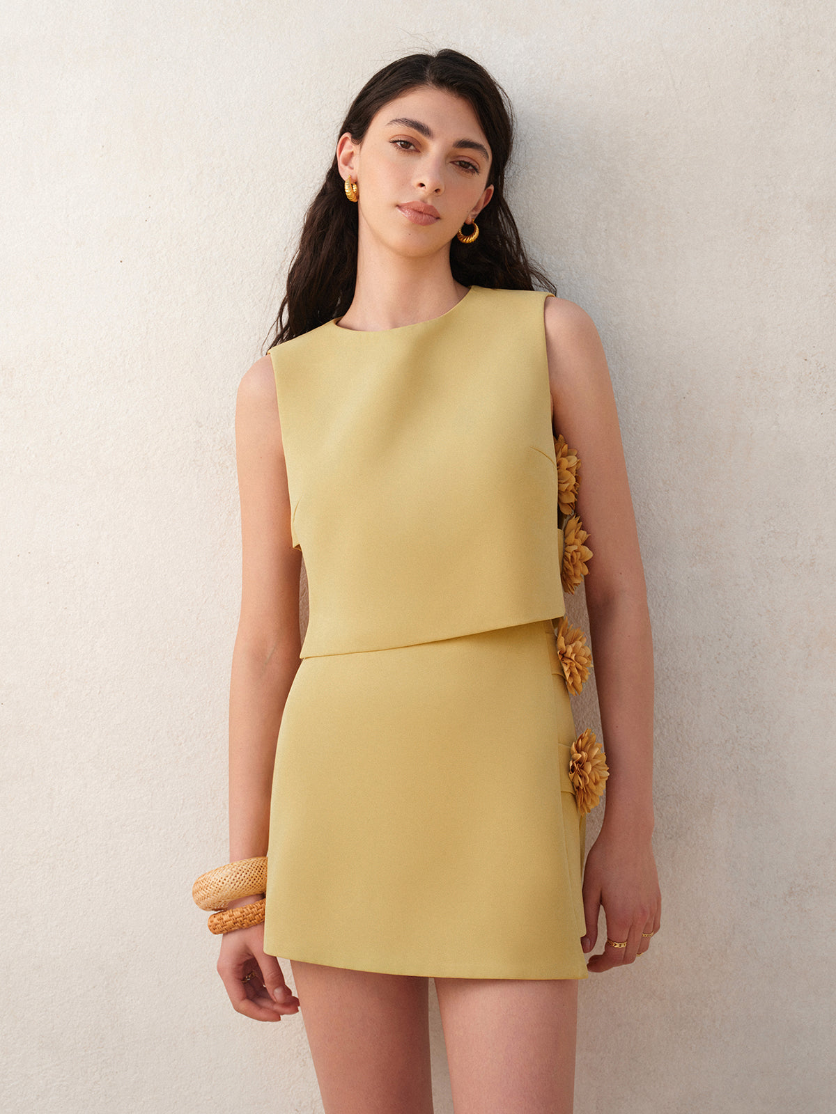 3D Çiçek Süslemeli Kısa Etek Takımı