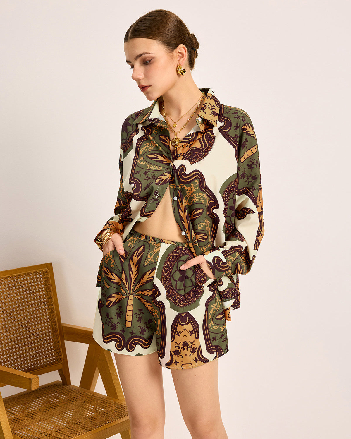 Baskılı Gömlek & Şort Takımı